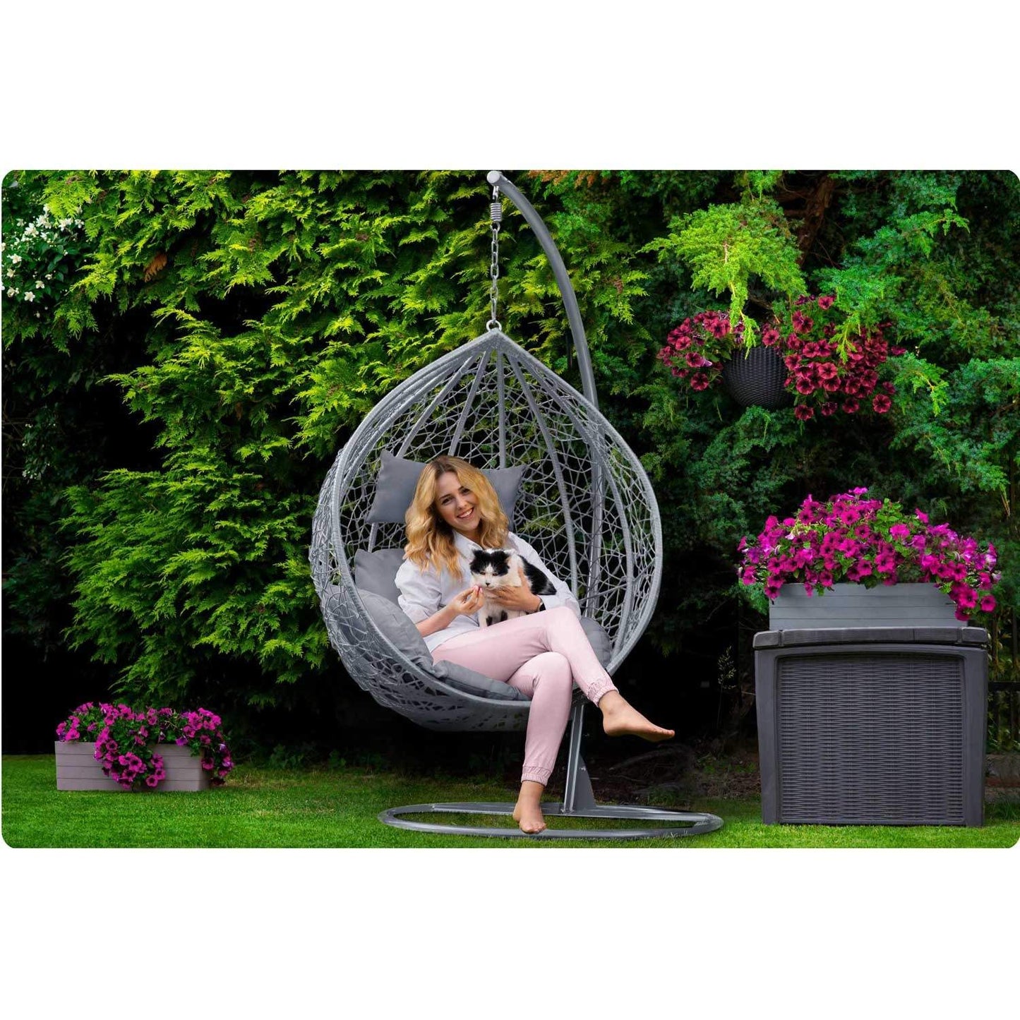 Garden hanging rocking chair Havana dark gray + gray cushions