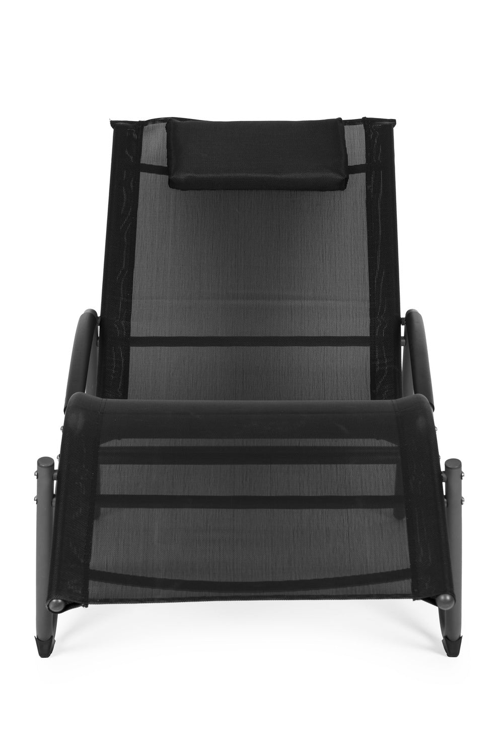 Garden lounger, reclining chair with headrest, steel frame, black, MultiGarden