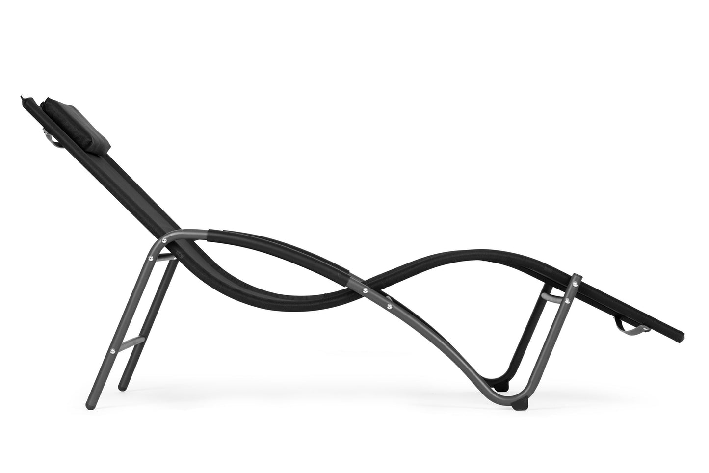 Garden lounger, reclining chair with headrest, steel frame, black, MultiGarden