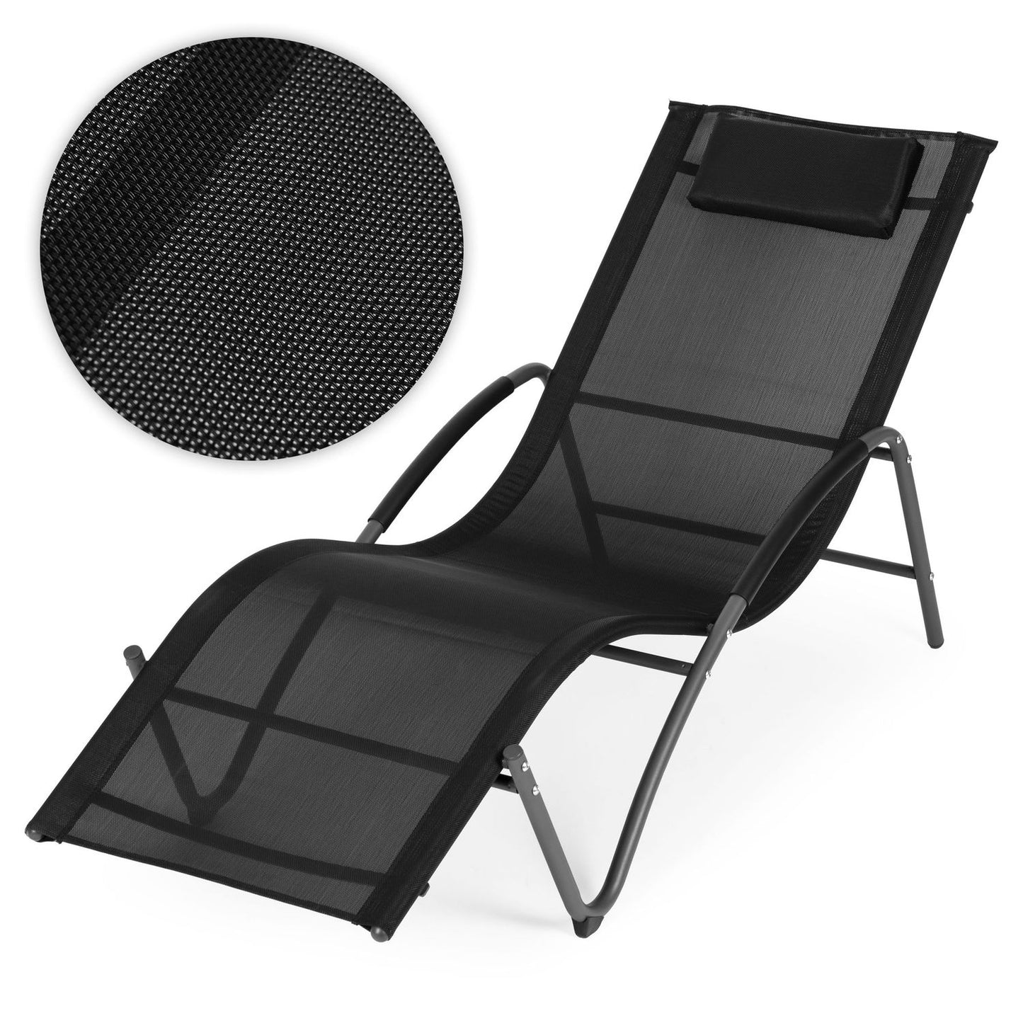 Garden lounger, reclining chair with headrest, steel frame, black, MultiGarden