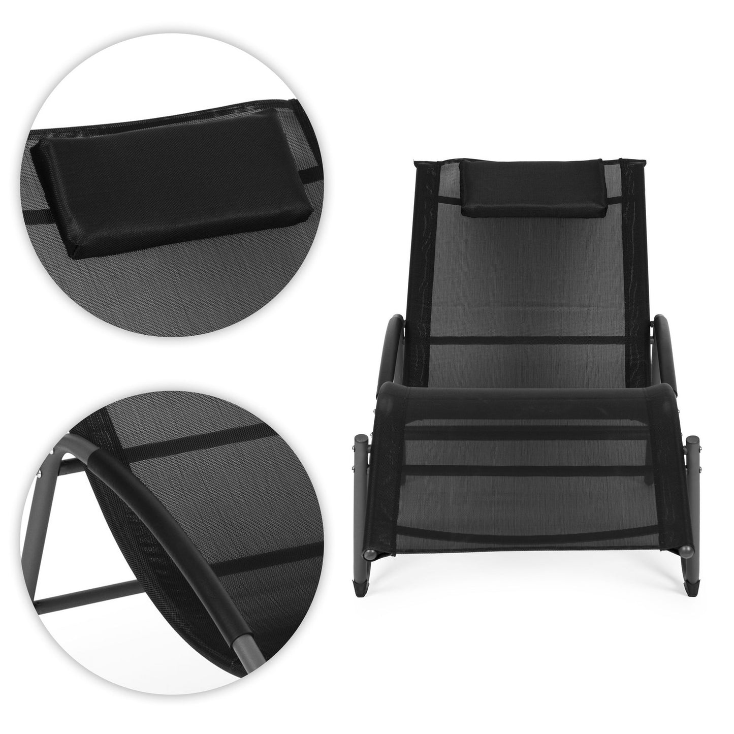 Garden lounger, reclining chair with headrest, steel frame, black, MultiGarden