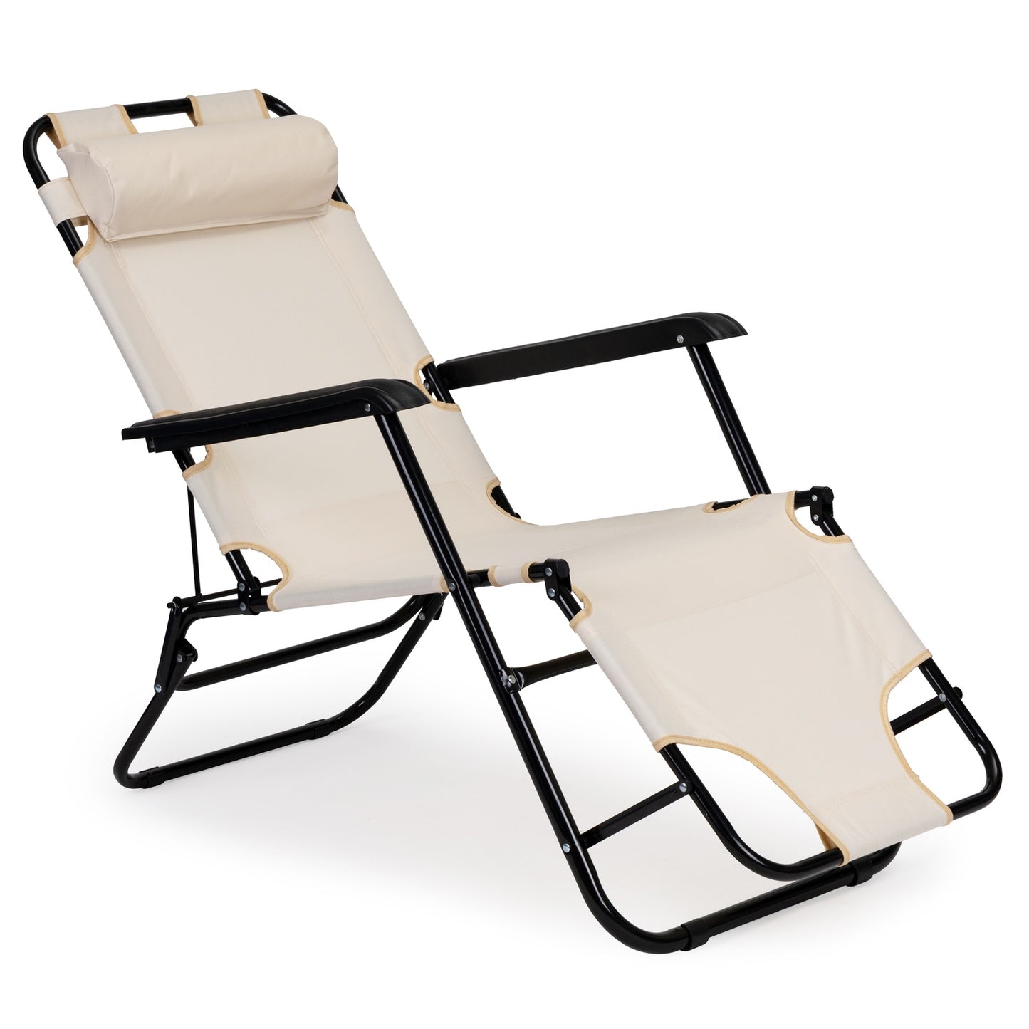 Garden lounger with headrest, foldable construction, beige, MultiGarden