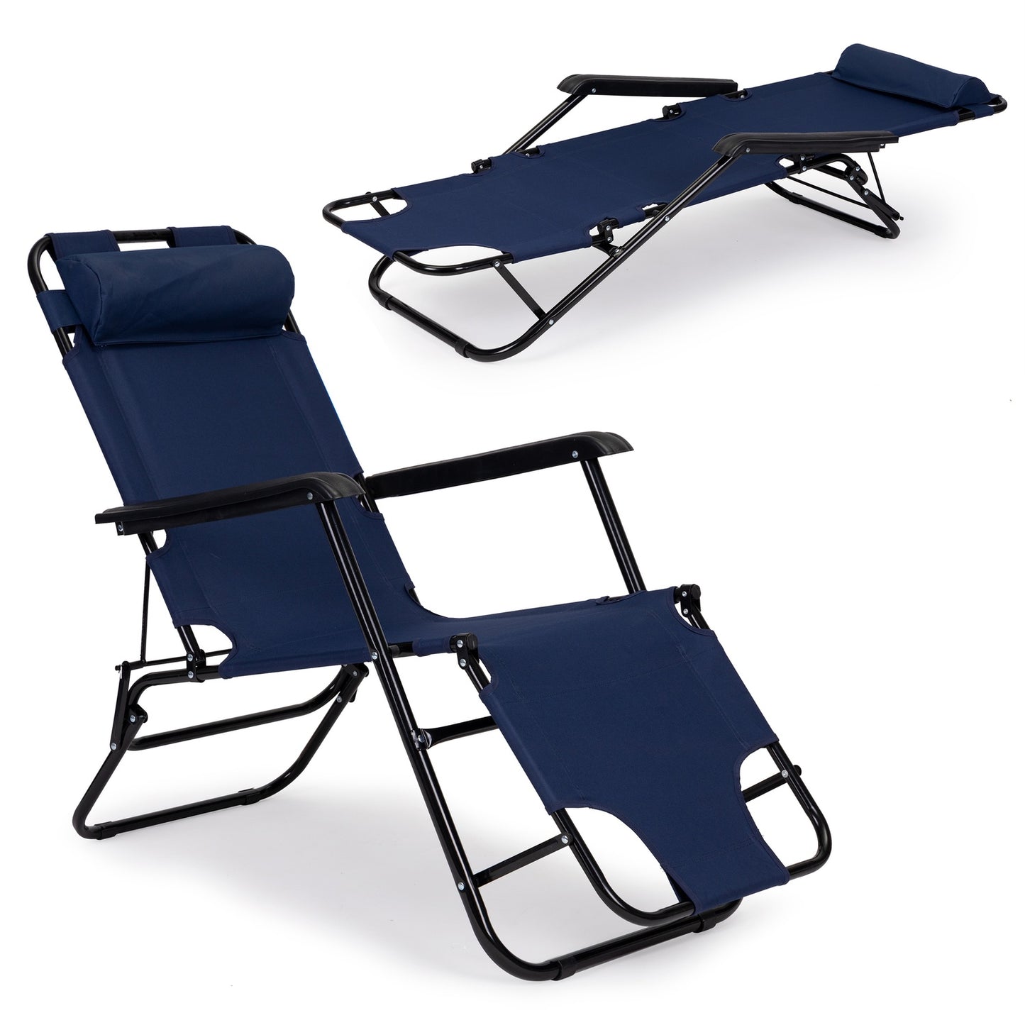 Garden lounger with headrest, foldable construction, blue, MultiGarden