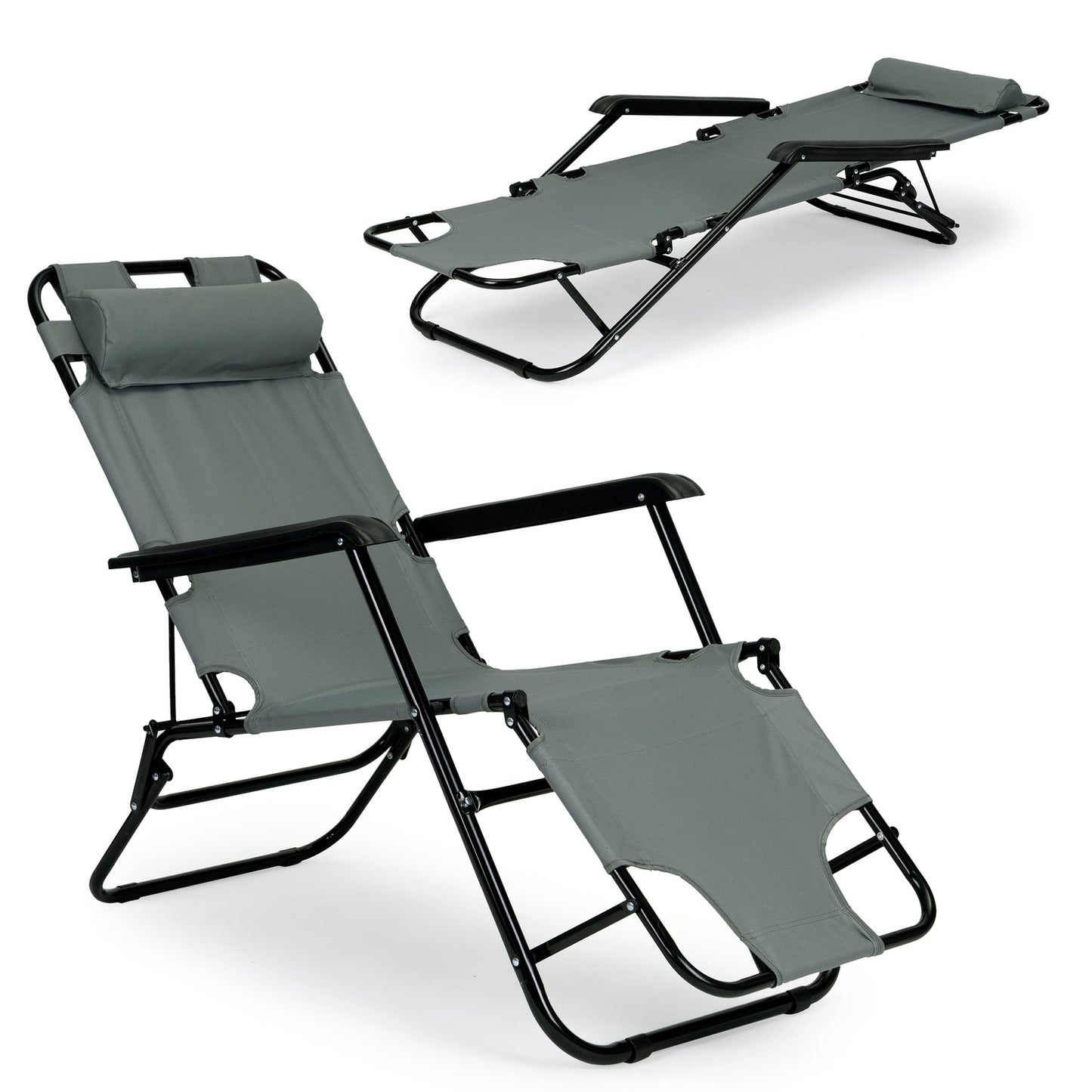 Garden lounger with headrest, foldable construction, gray, MultiGarden