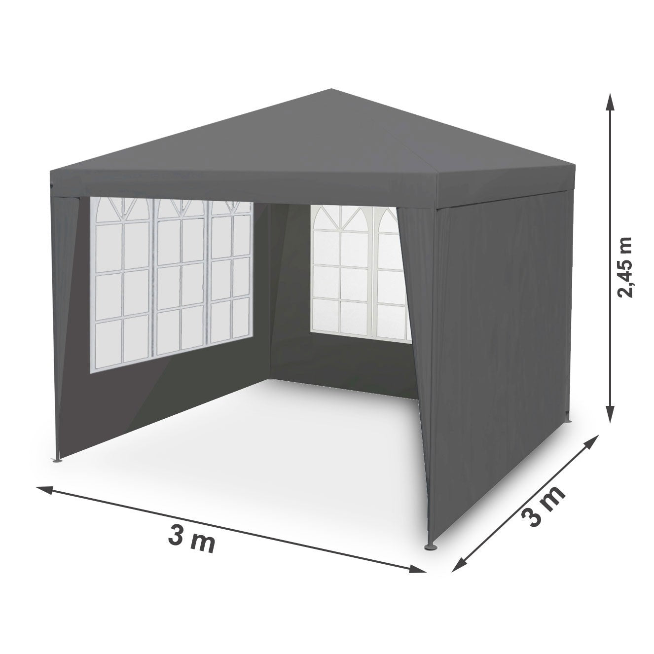 Garden pavilion 4 walls 3 x 3 m gray Plonos