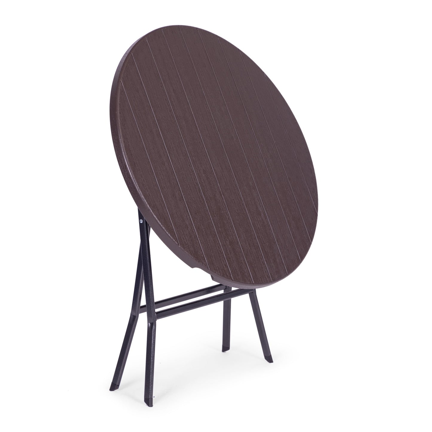Garden table 79 cm round, foldable, HDPE, wood imitation - brown