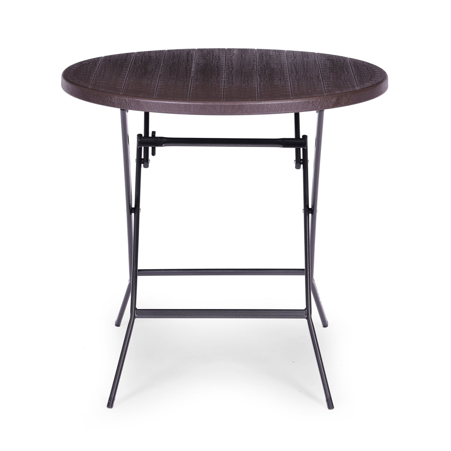 Garden table 79 cm round, foldable, HDPE, wood imitation - brown