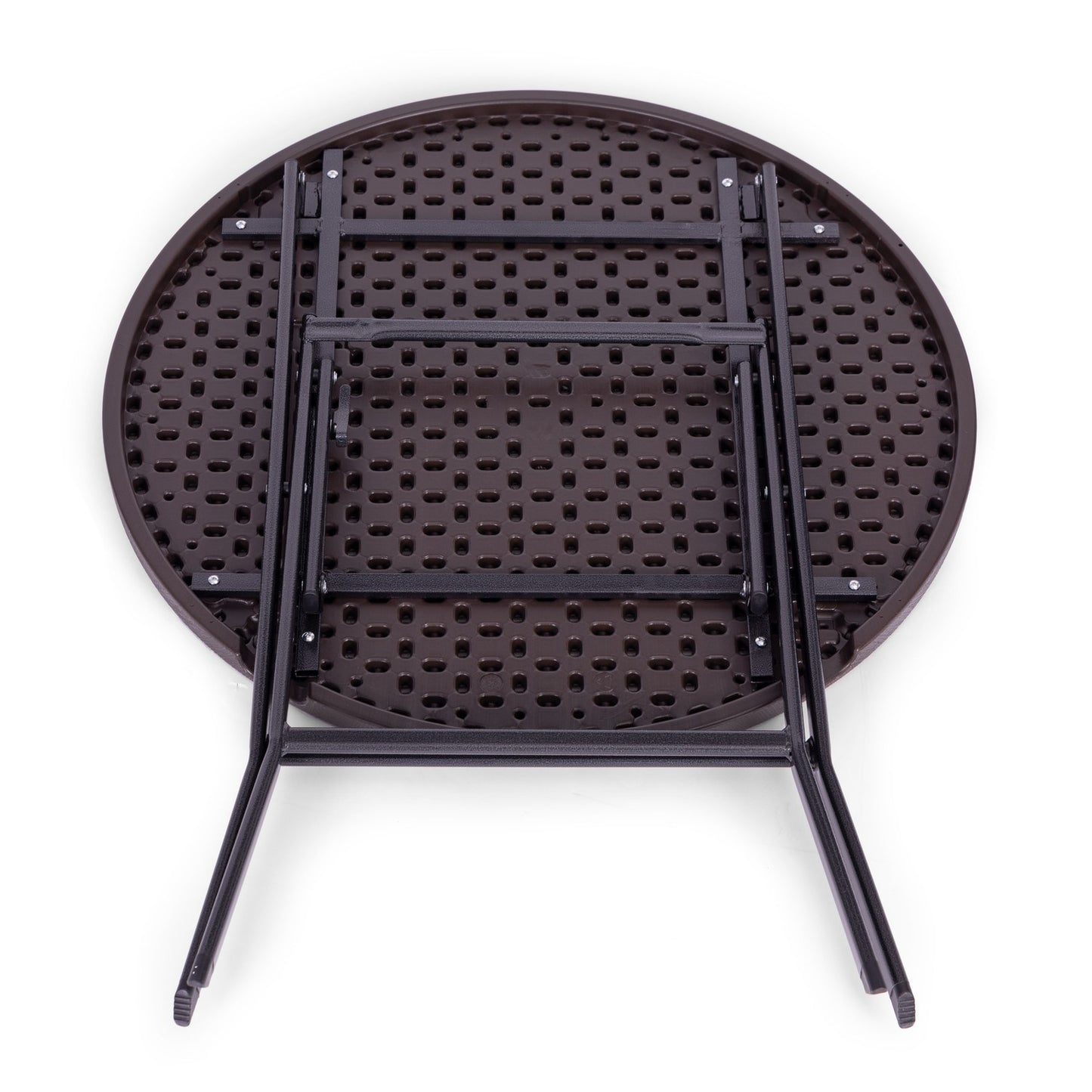 Garden table 79 cm round, foldable, HDPE, wood imitation - brown