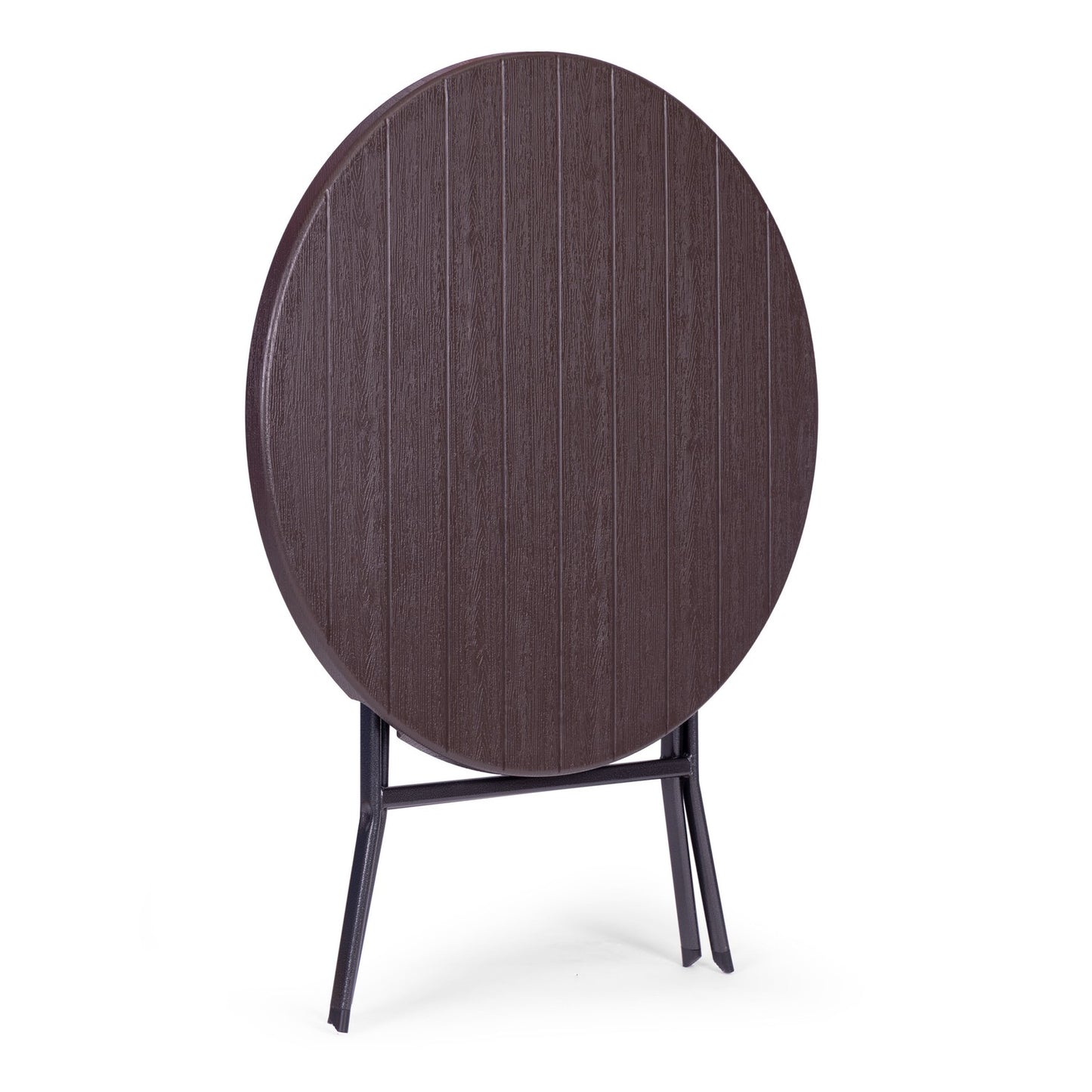 Garden table 79 cm round, foldable, HDPE, wood imitation - brown