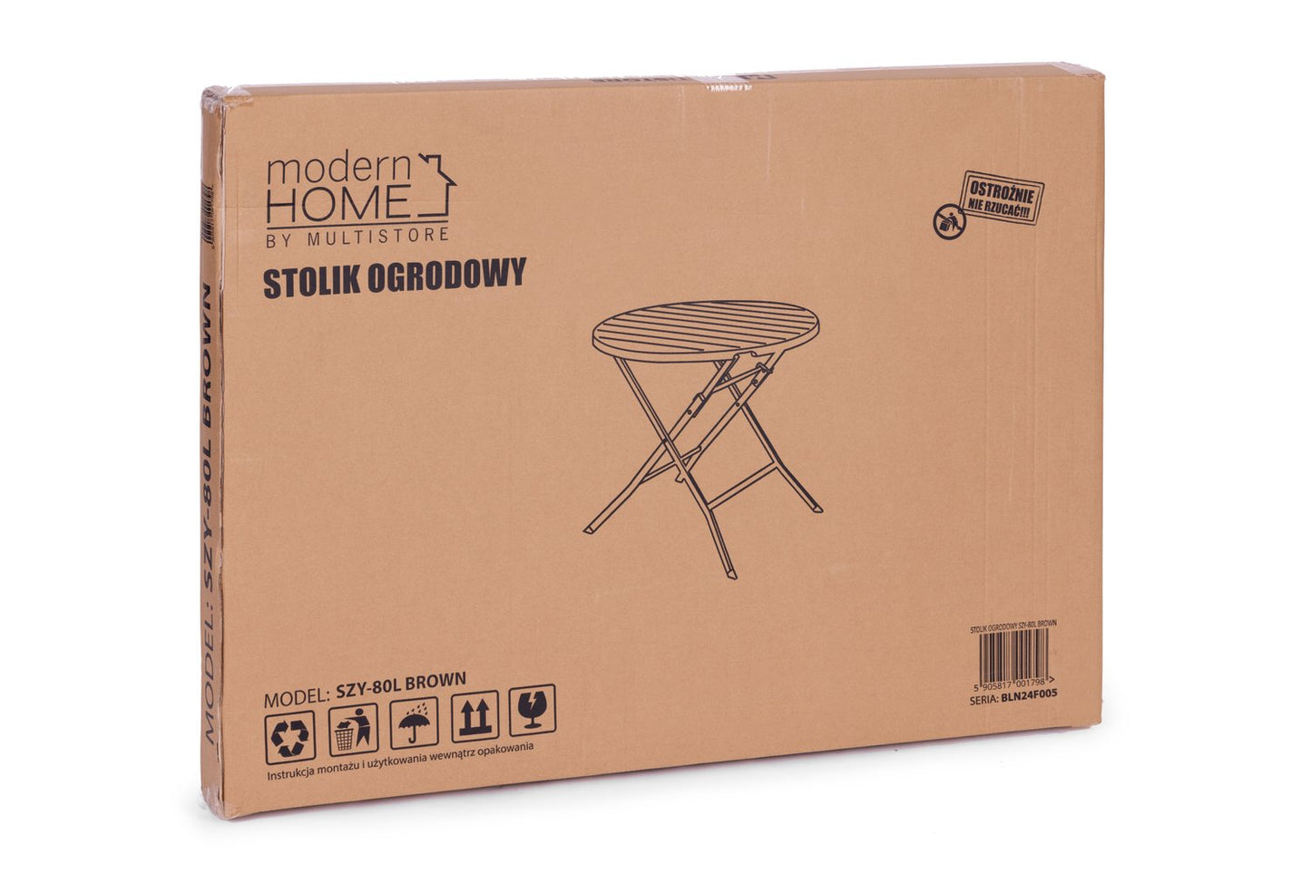 Garden table 79 cm round, foldable, HDPE, wood imitation - brown
