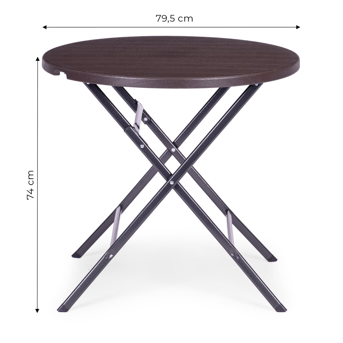Garden table 79 cm round, foldable, HDPE, wood imitation - brown