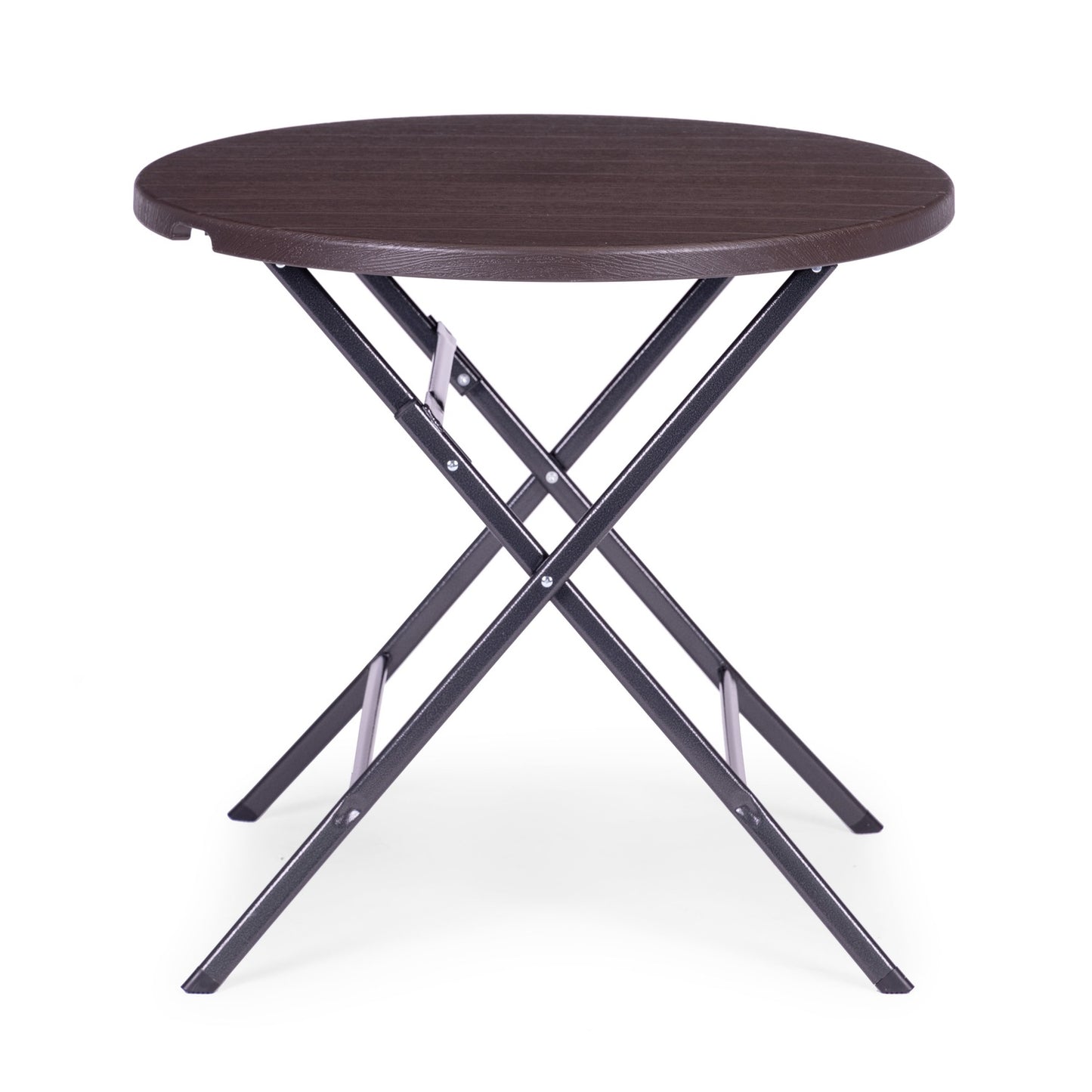 Garden table 79 cm round, foldable, HDPE, wood imitation - brown