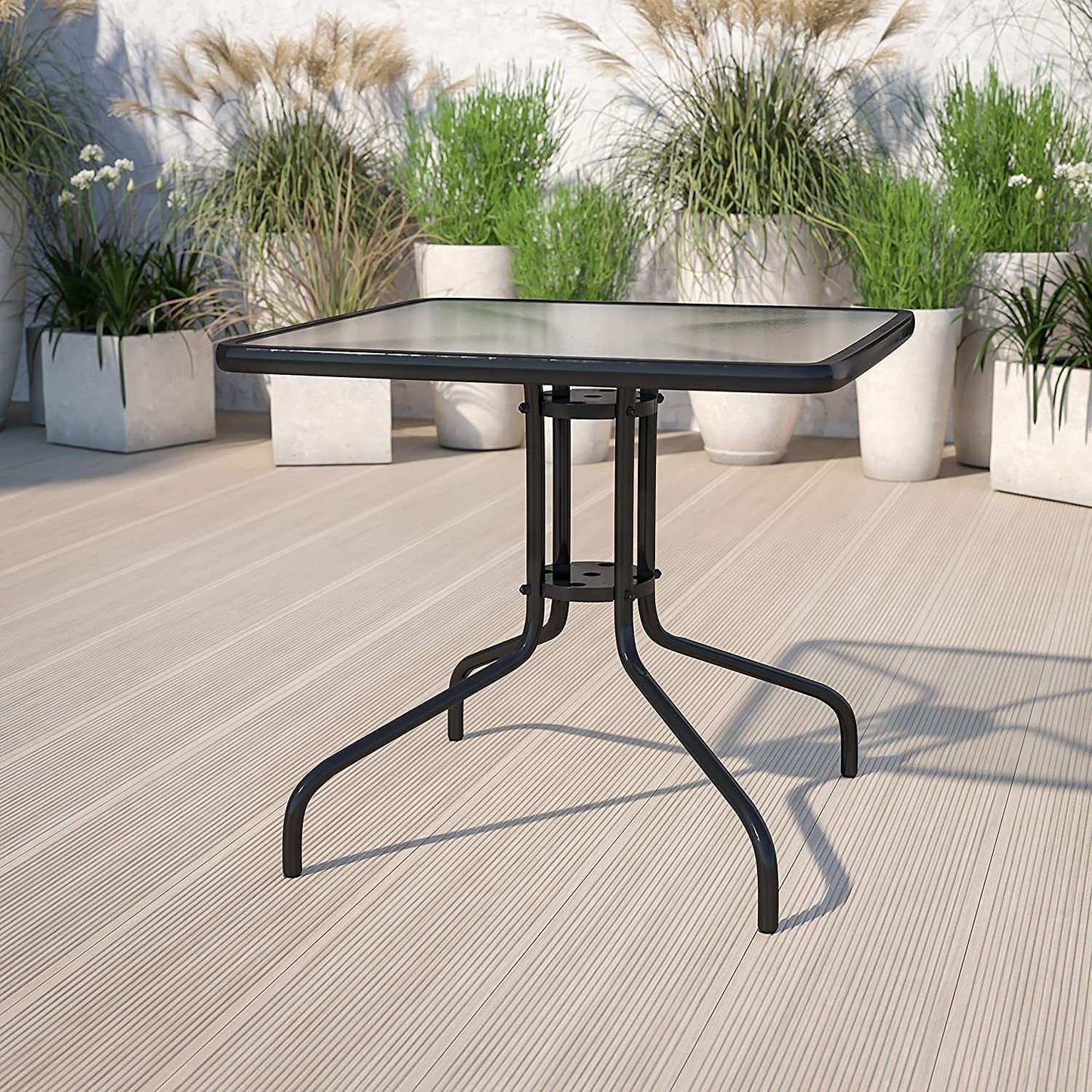 Garden table 80x80 cm, for terrace, garden, balcony, tempered glass, umbrella hole, MultiGarden