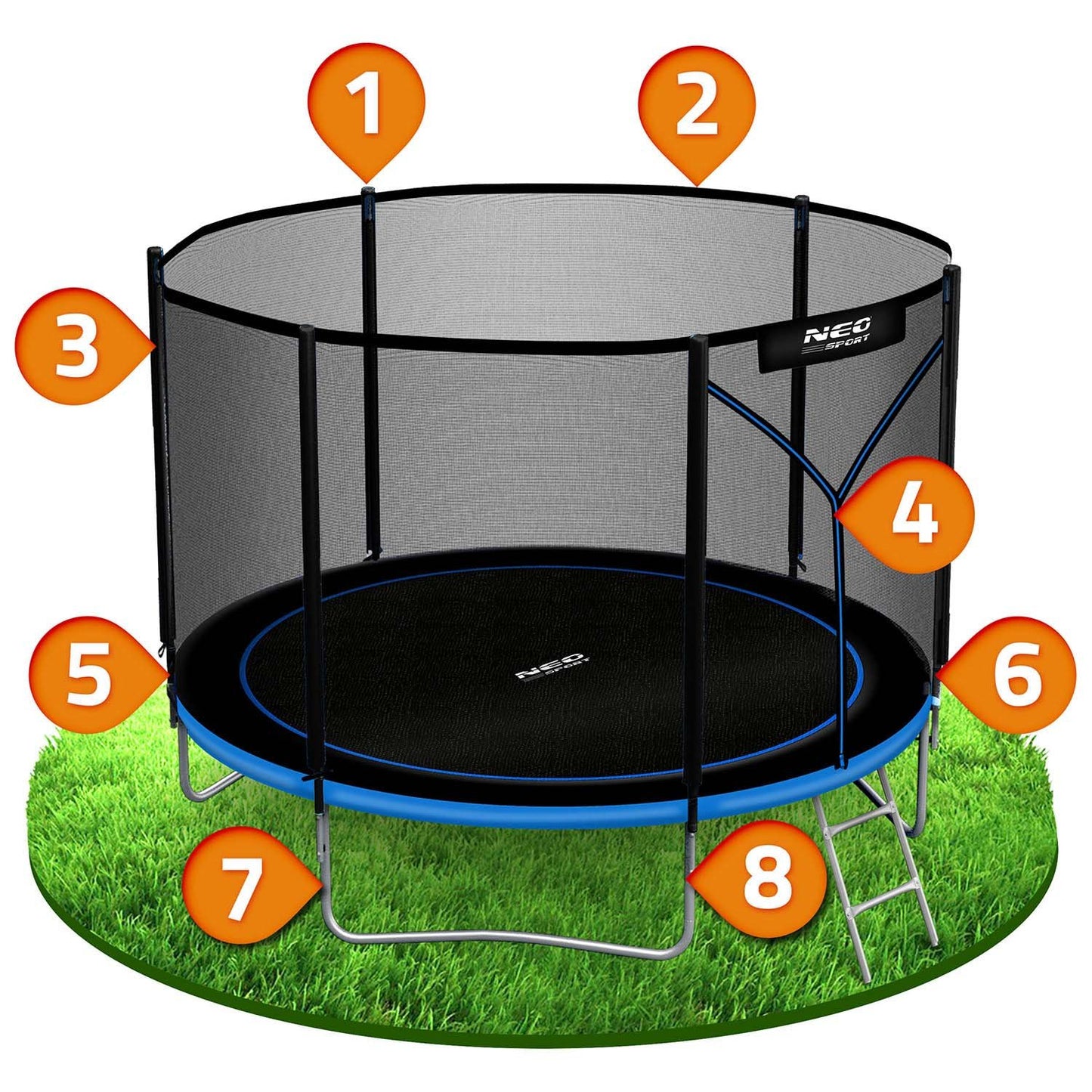 Garden trampoline 10ft/312cm with outdoor net and ladder Neo-Sport