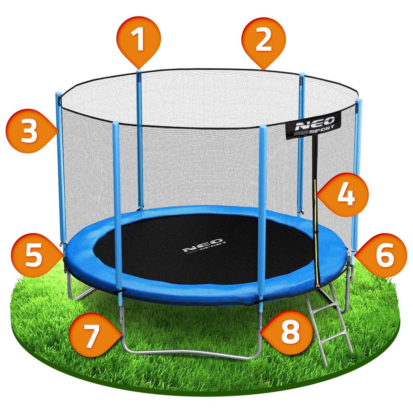Garden trampoline 10ft/312cm with outer safety net and ladder from Neo-Sport