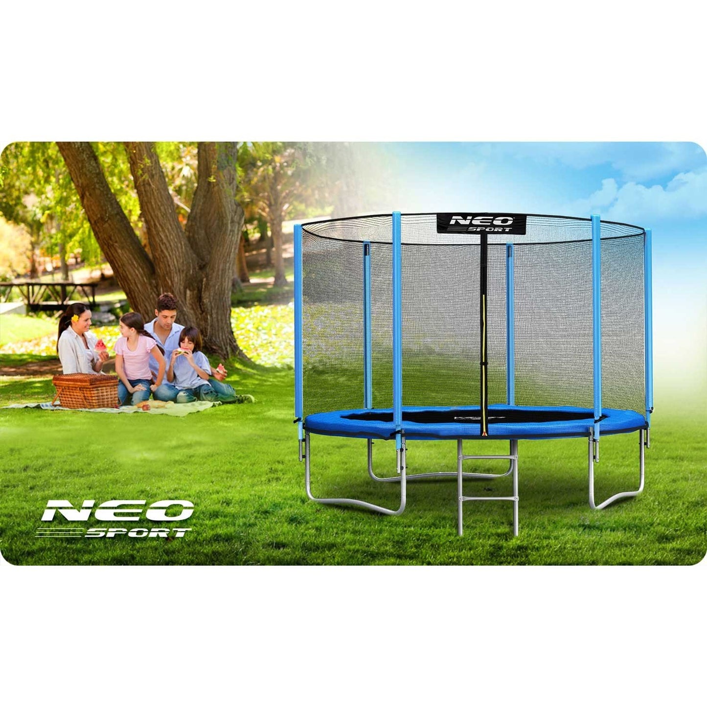Garden trampoline 10ft/312cm with outer safety net and ladder from Neo-Sport