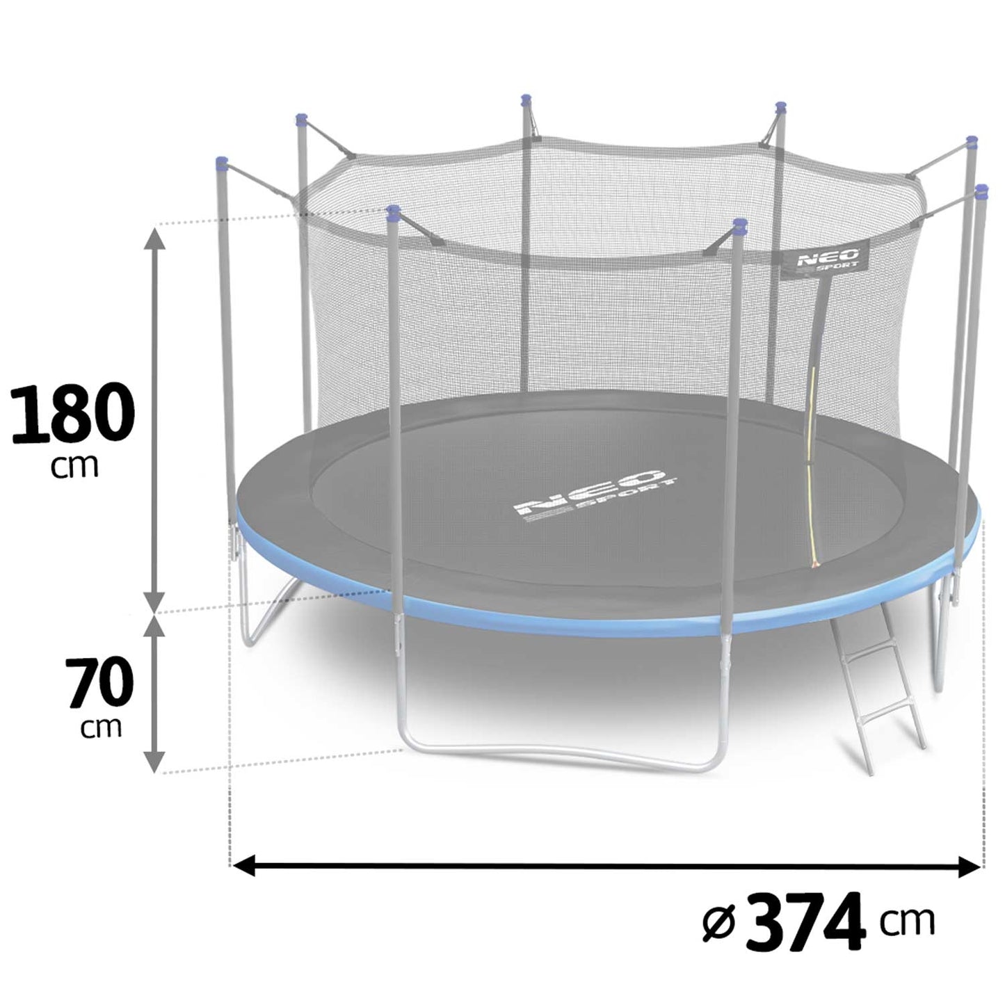Garden trampoline 12ft/374cm with inner safety net and ladder from Neo-Sport