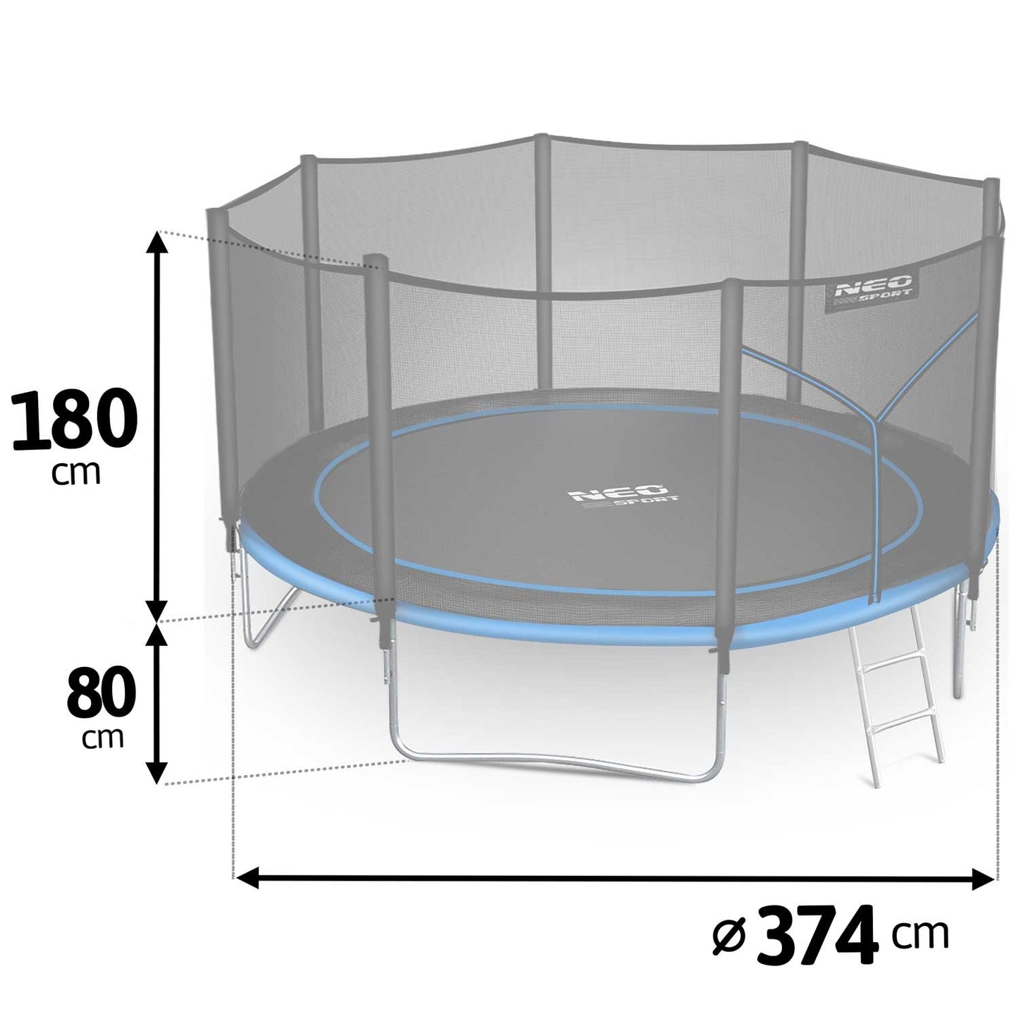 Garden trampoline 12ft/374cm with outdoor net and ladder Neo-Sport