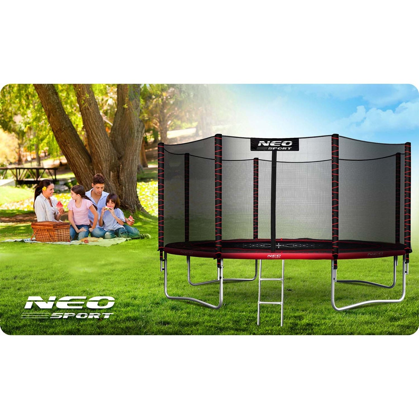 Garden trampoline 12ft/374cm with outdoor net and ladder Neo-Sport