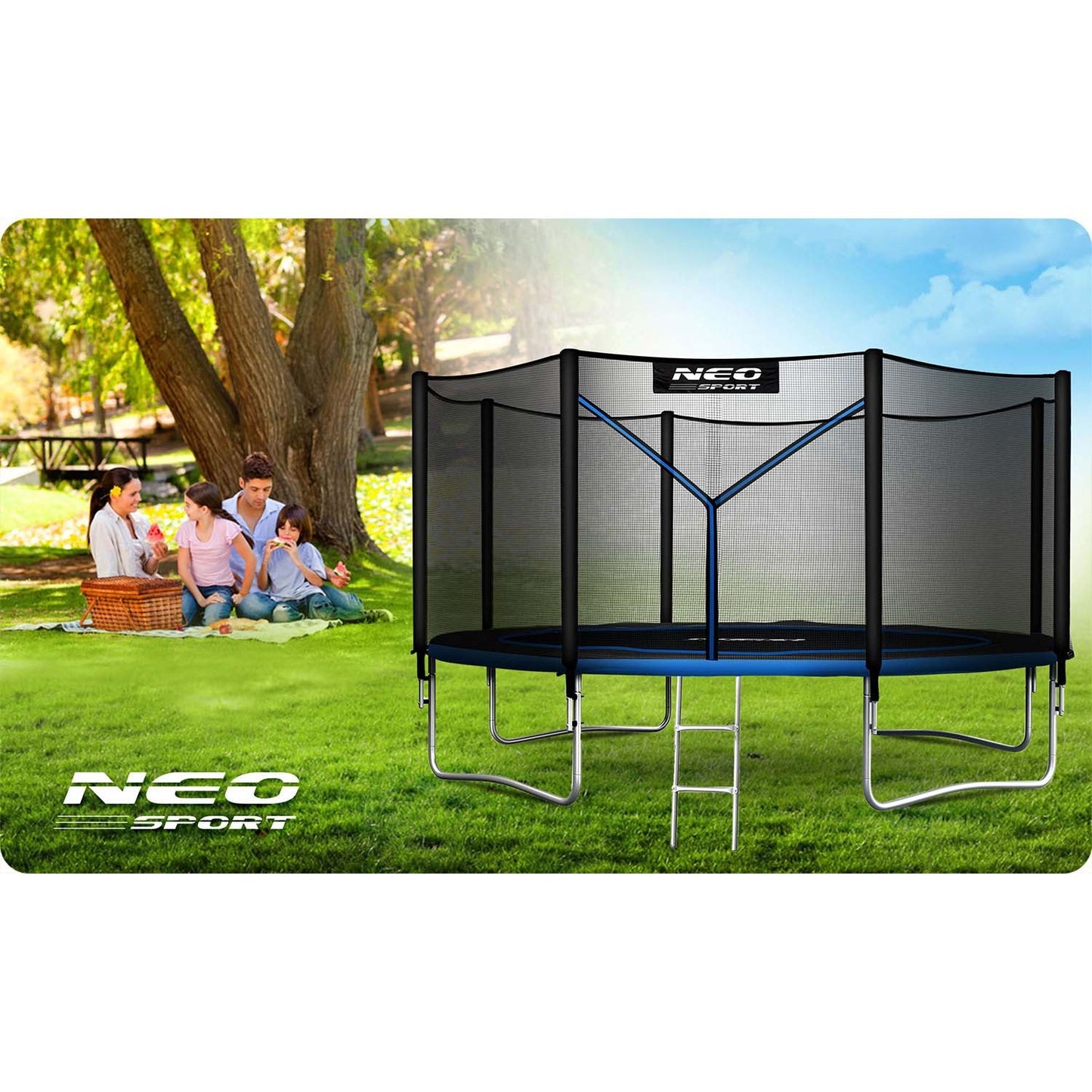 Garden trampoline 12ft/374cm with outdoor net and ladder Neo-Sport