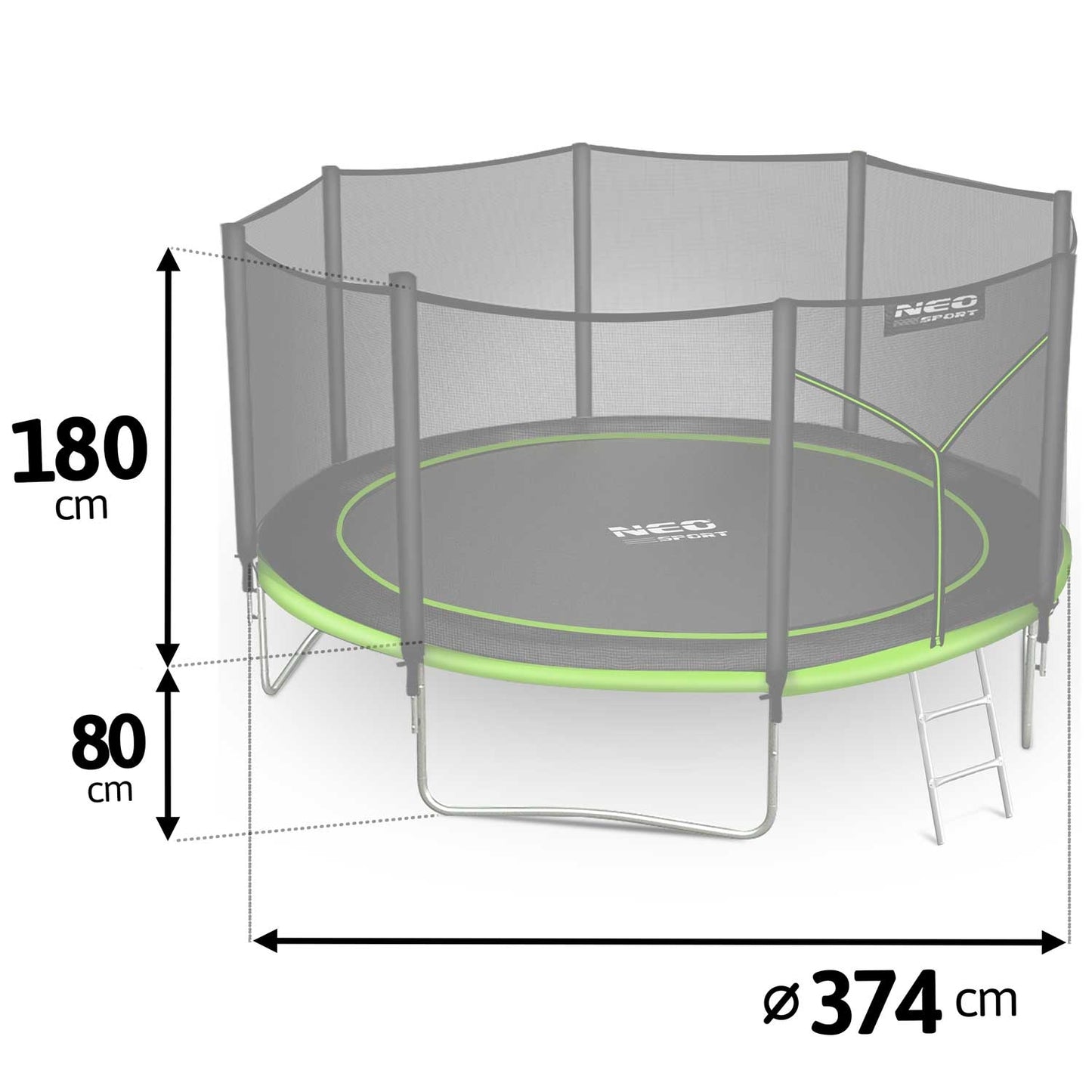 Garden trampoline 12ft/374cm with outdoor net and ladder Neo-Sport