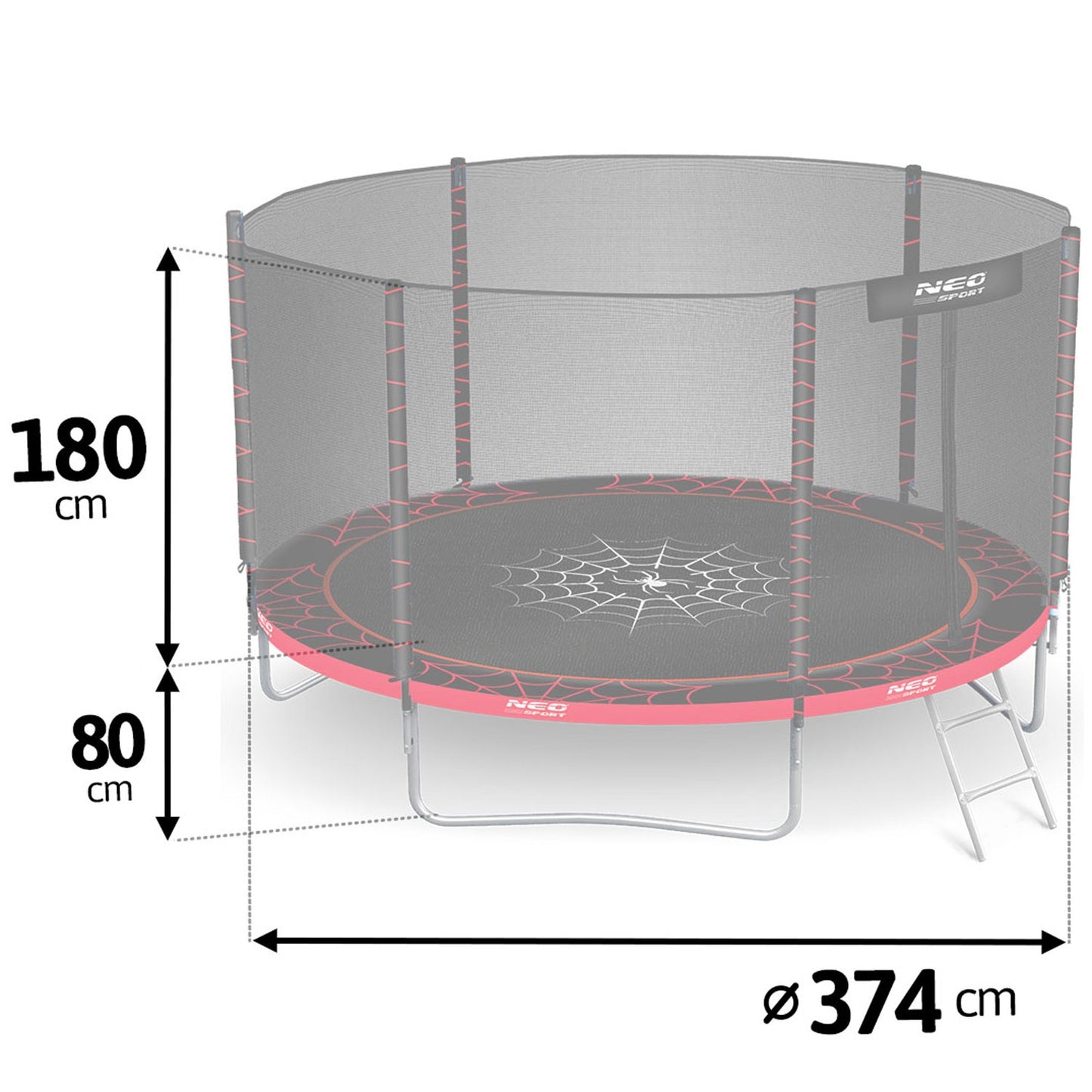 Garden trampoline 12ft/374cm with outdoor net and ladder Neo-Sport