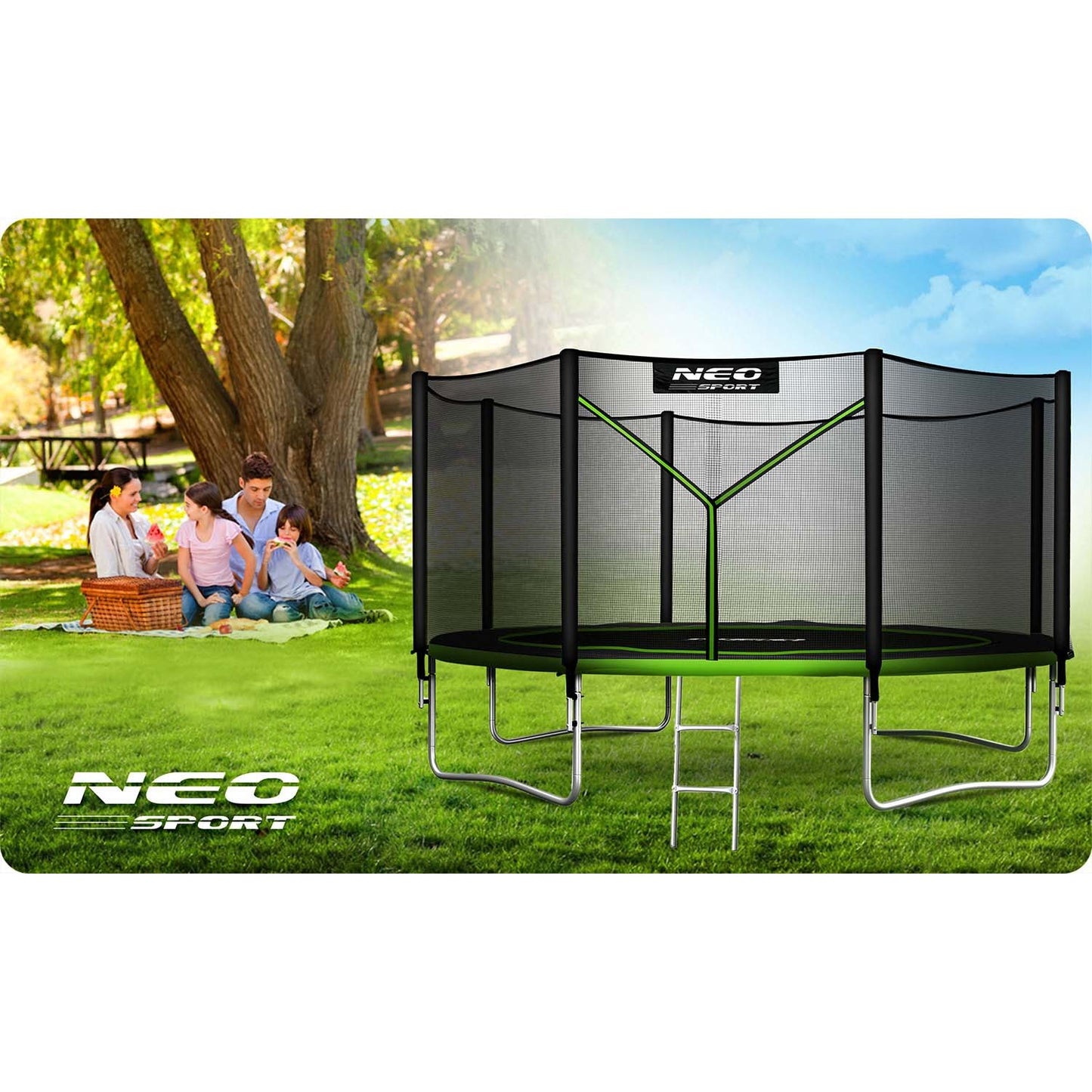 Garden trampoline 12ft/374cm with outdoor net and ladder Neo-Sport