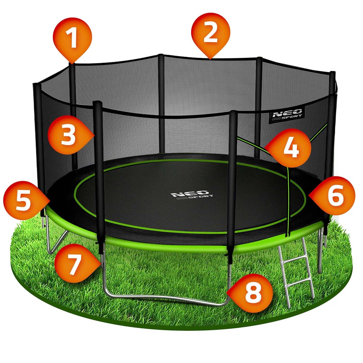 Garden trampoline 12ft/374cm with outdoor net and ladder Neo-Sport