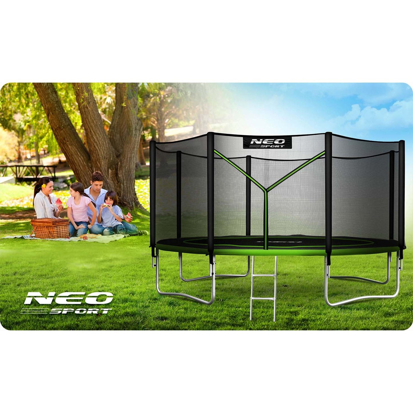 Garden trampoline 13ft/404cm with outdoor net and ladder Neo-Sport