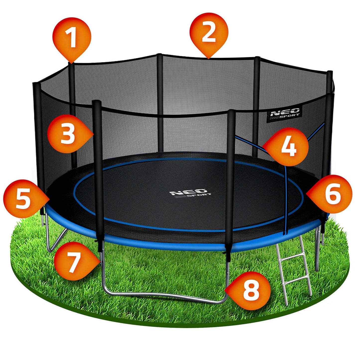 Garden trampoline 13ft/404cm with outdoor net and ladder Neo-Sport
