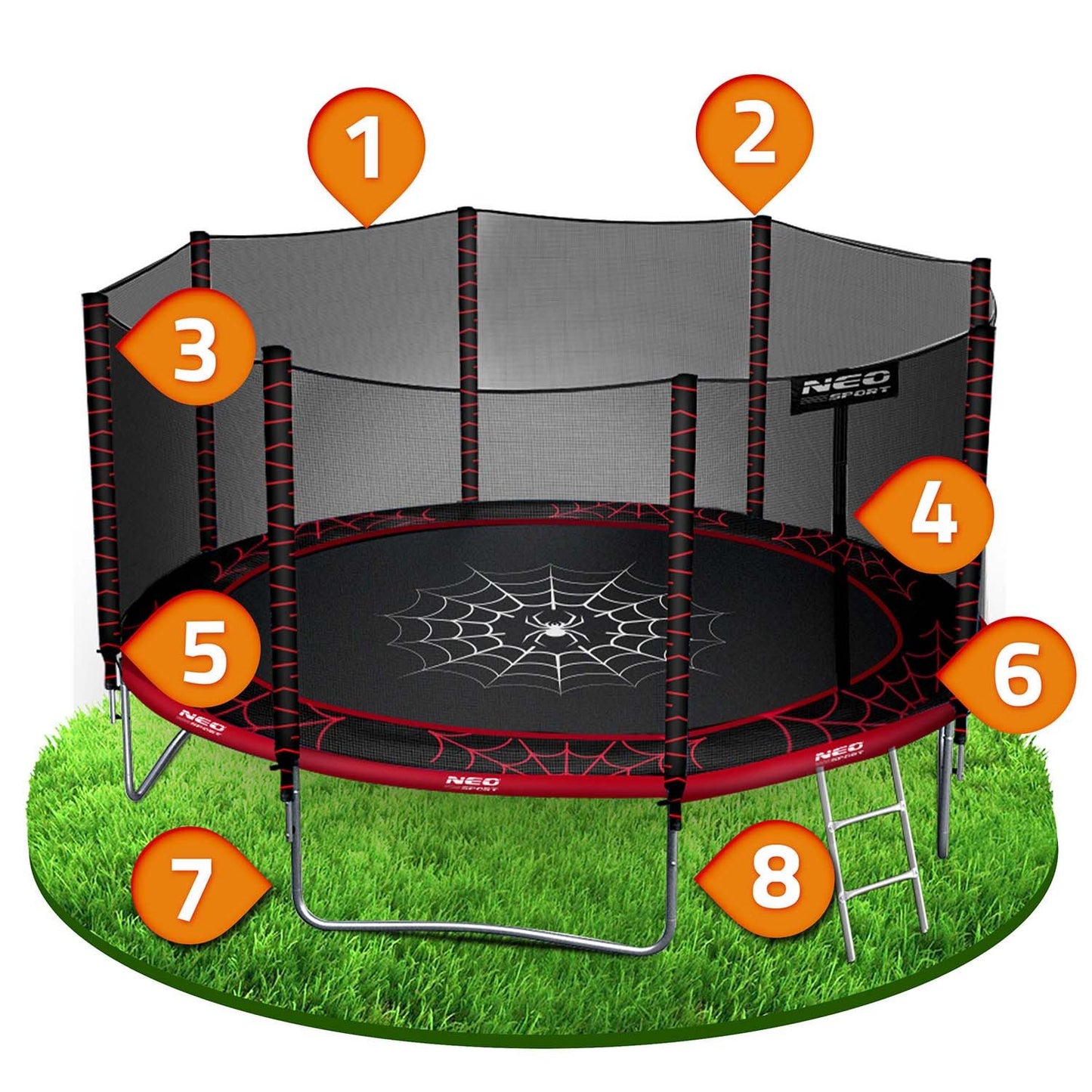 Garden trampoline 13ft/404cm with outdoor net and ladder Neo-Sport