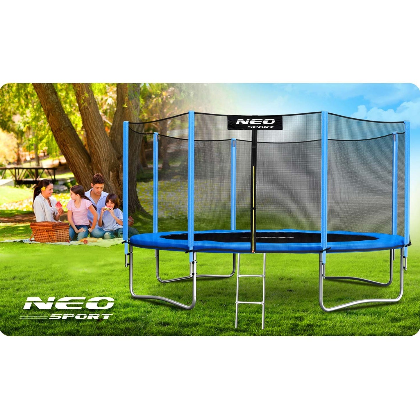 Garden trampoline 13ft/404cm with outer net and ladder from Neo-Sport