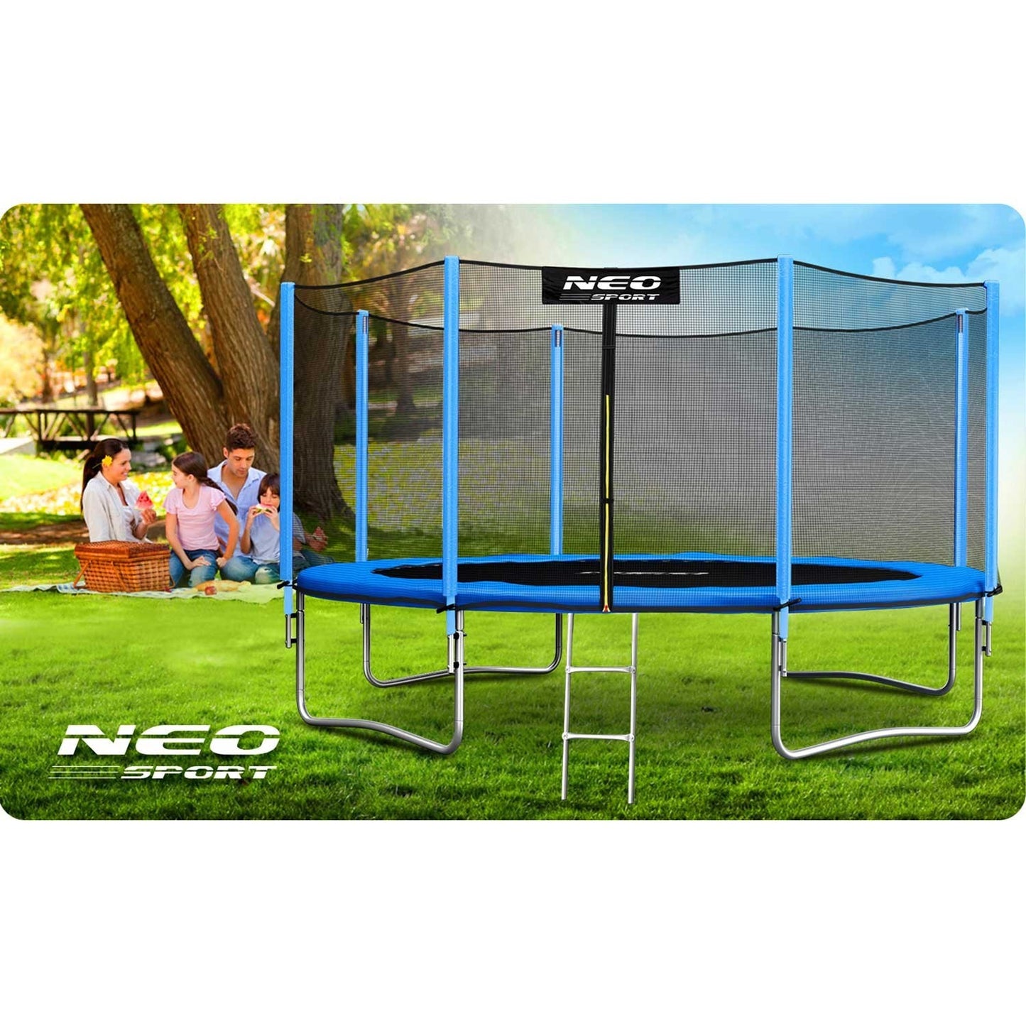 Garden trampoline 14ft/435cm with external net and ladder Neo-Sport