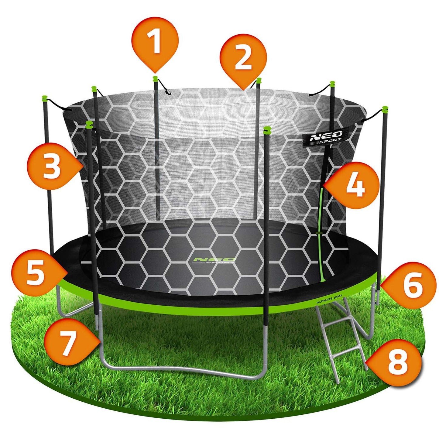Garden trampoline 14ft/435cm with internal net and ladder Neo-Sport