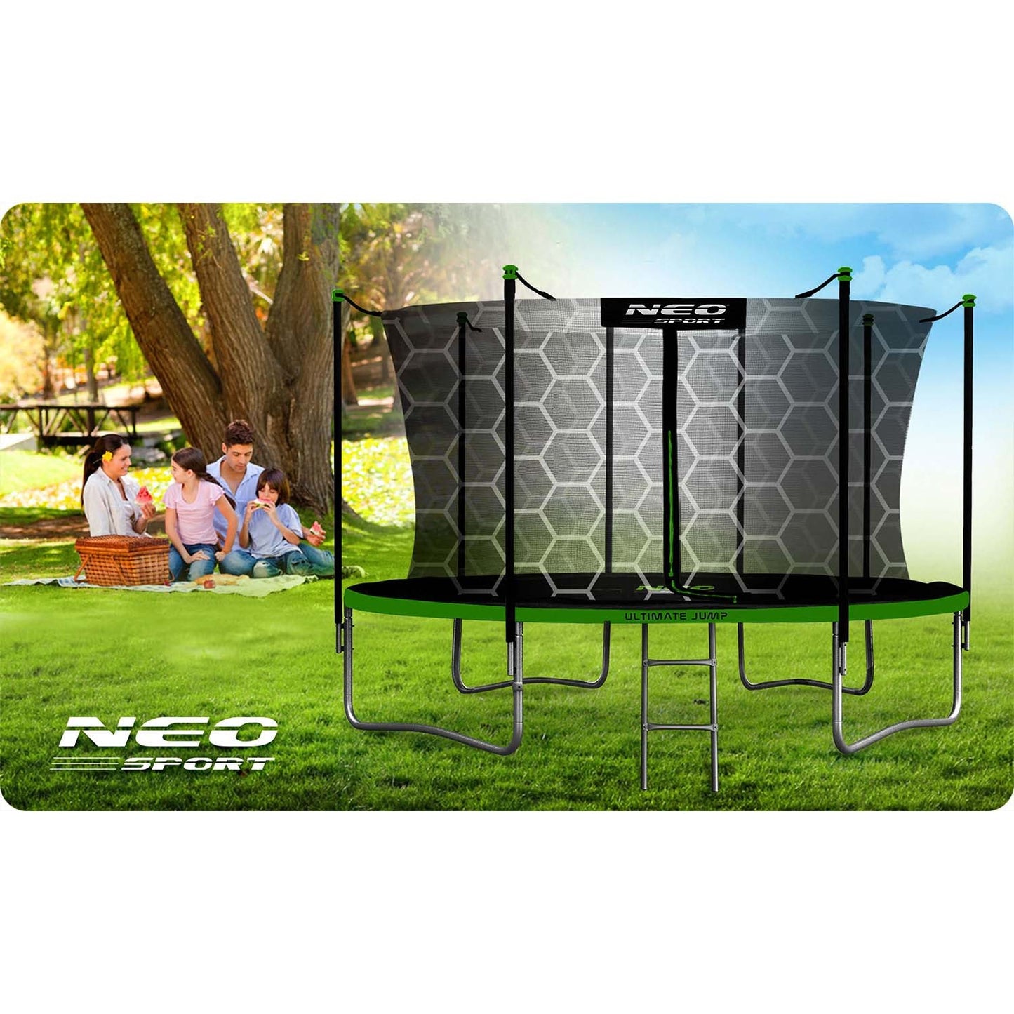 Garden trampoline 14ft/435cm with internal net and ladder Neo-Sport