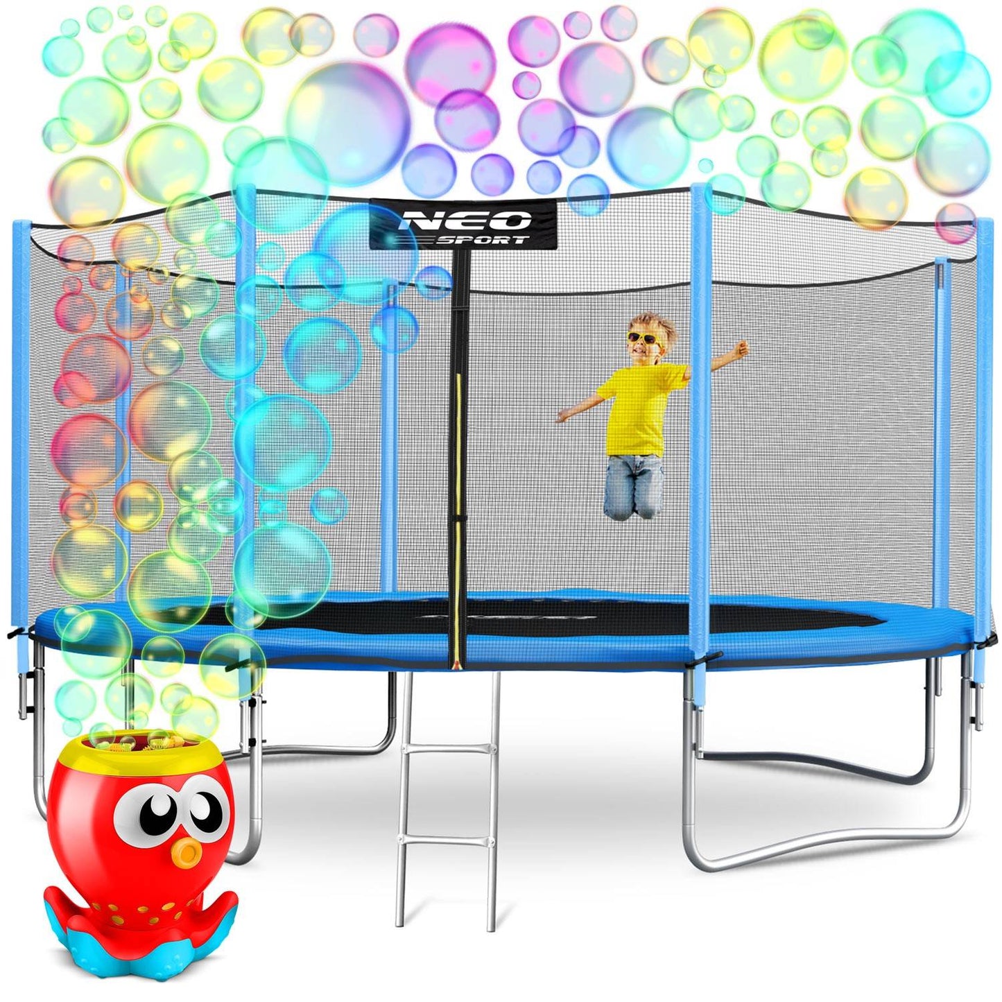Garden trampoline 14ft/435cm with outdoor net and ladder Neo-Sport Bubble machine FREE