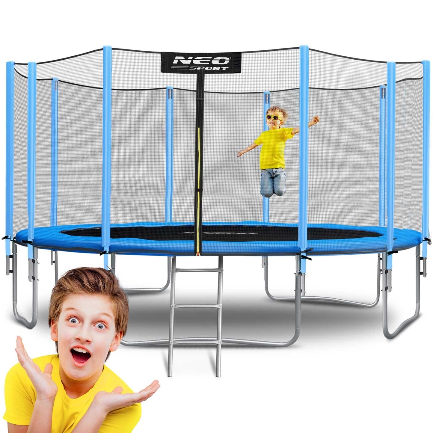 Garden trampoline 15ft/465cm with external net and Neo-Sport ladder