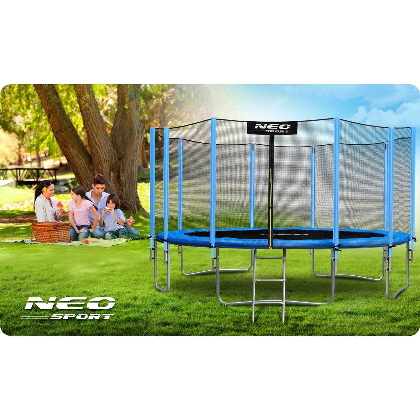 Garden trampoline 15ft/465cm with external net and Neo-Sport ladder
