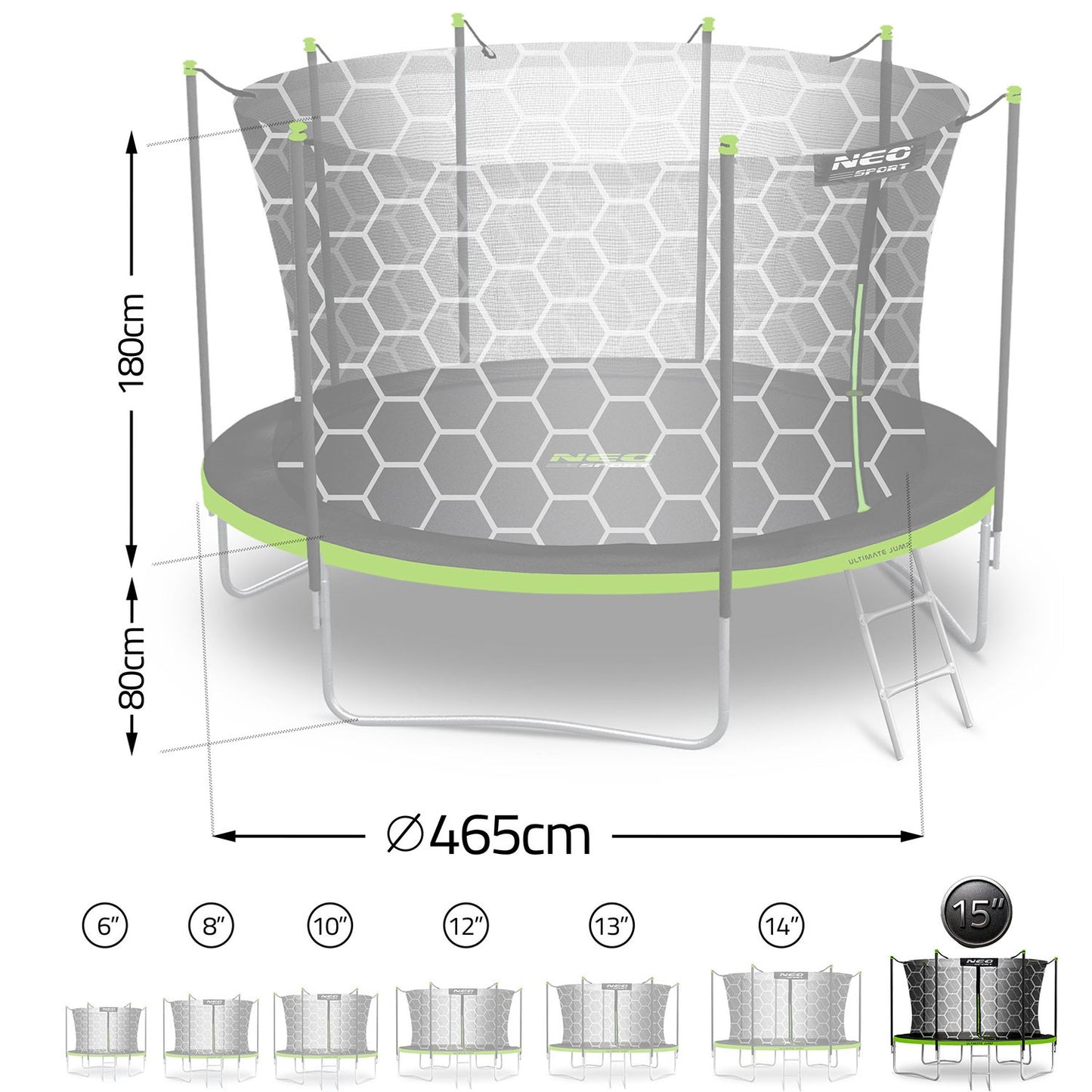 Garden trampoline 15ft/465cm with internal net and ladder Neo-Sport