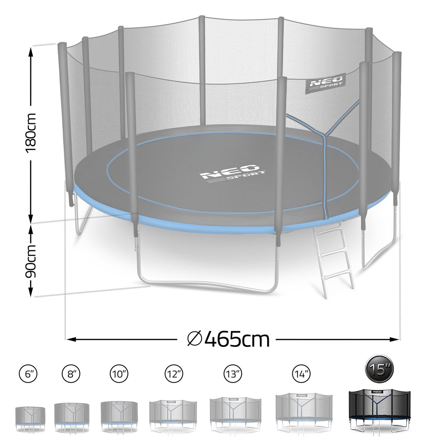 Garden trampoline 15ft/465cm with outdoor net and ladder Neo-Sport