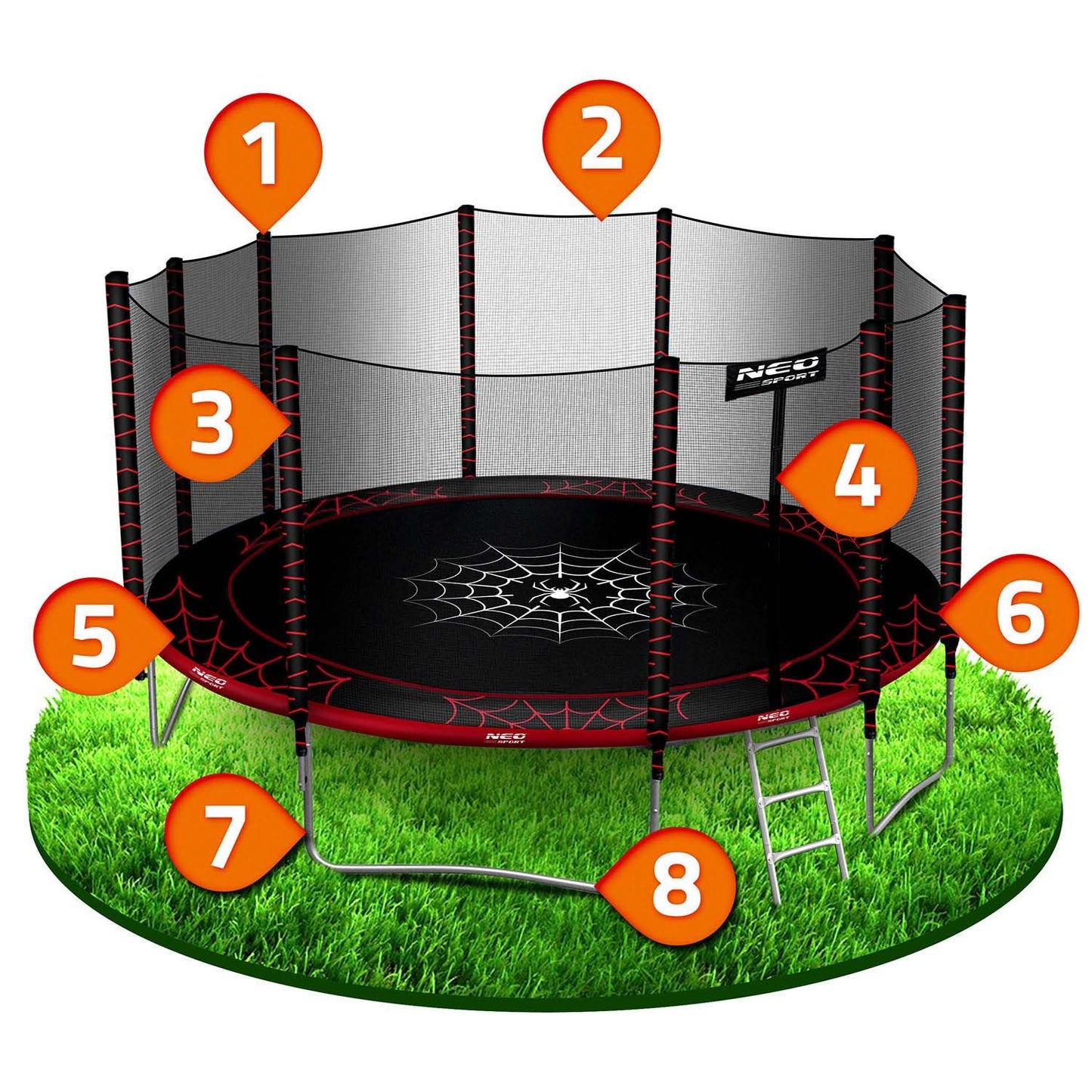 Garden trampoline 15ft/465cm with outdoor net and ladder Neo-Sport