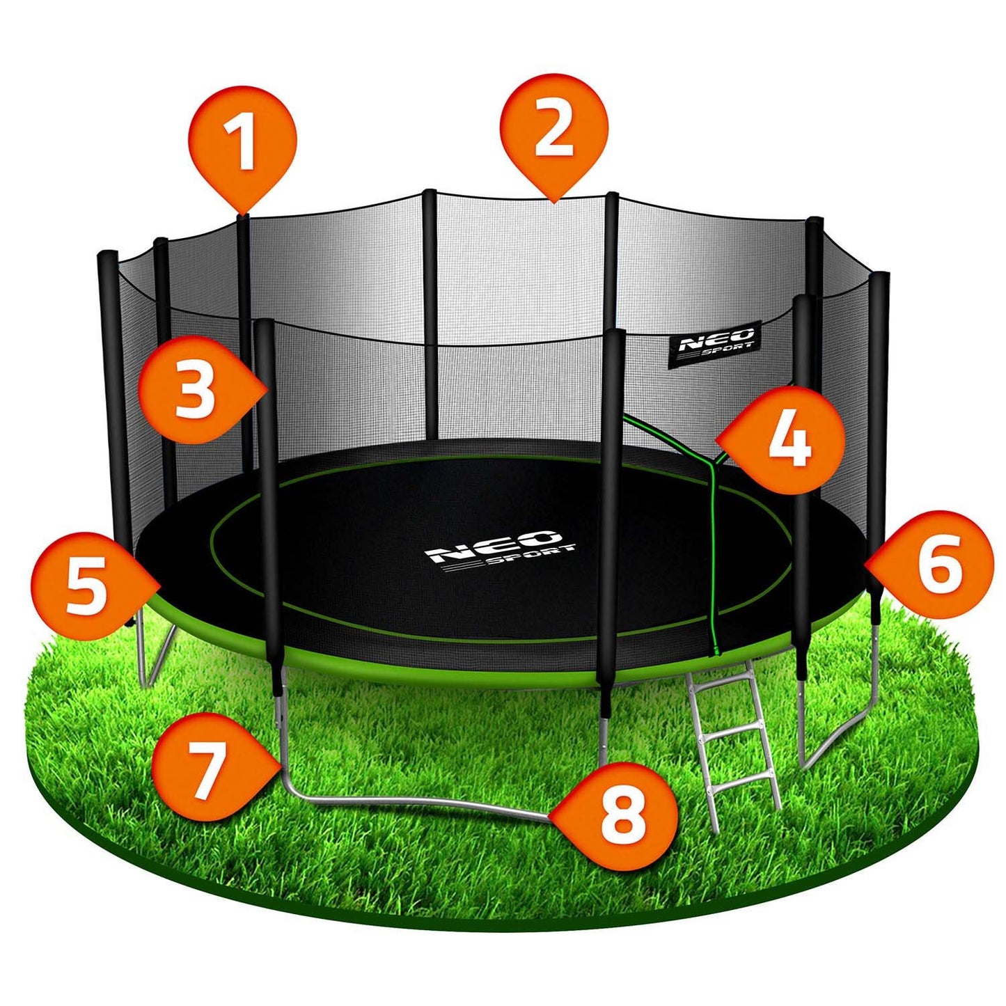 Garden trampoline 15ft/465cm with outdoor net and ladder Neo-Sport