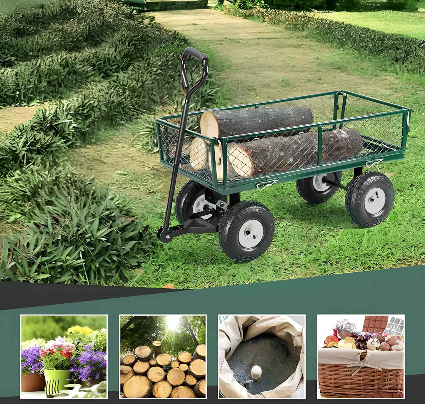 Garden transport cart, 200 kg, opening side panels, large inflatable wheels, MultiGarden