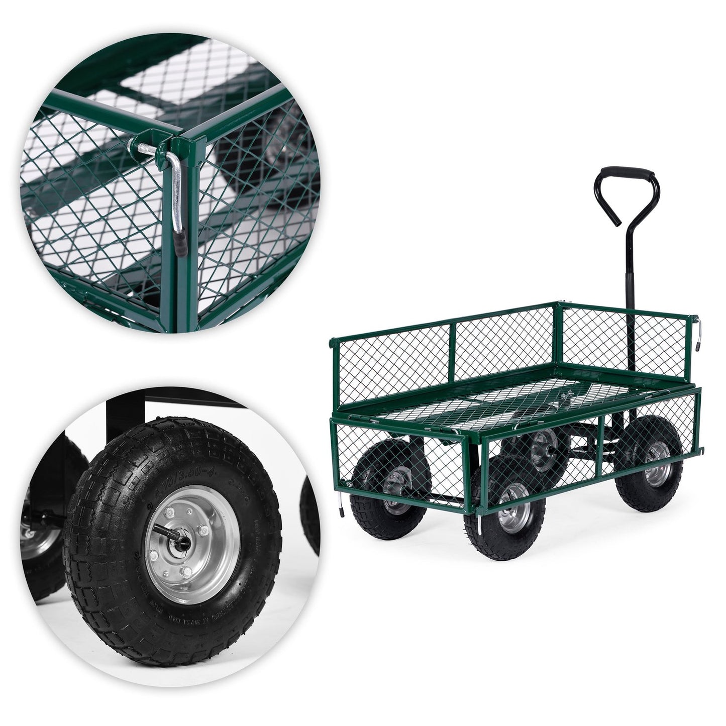 Garden transport cart, 200 kg, opening side panels, large inflatable wheels, MultiGarden