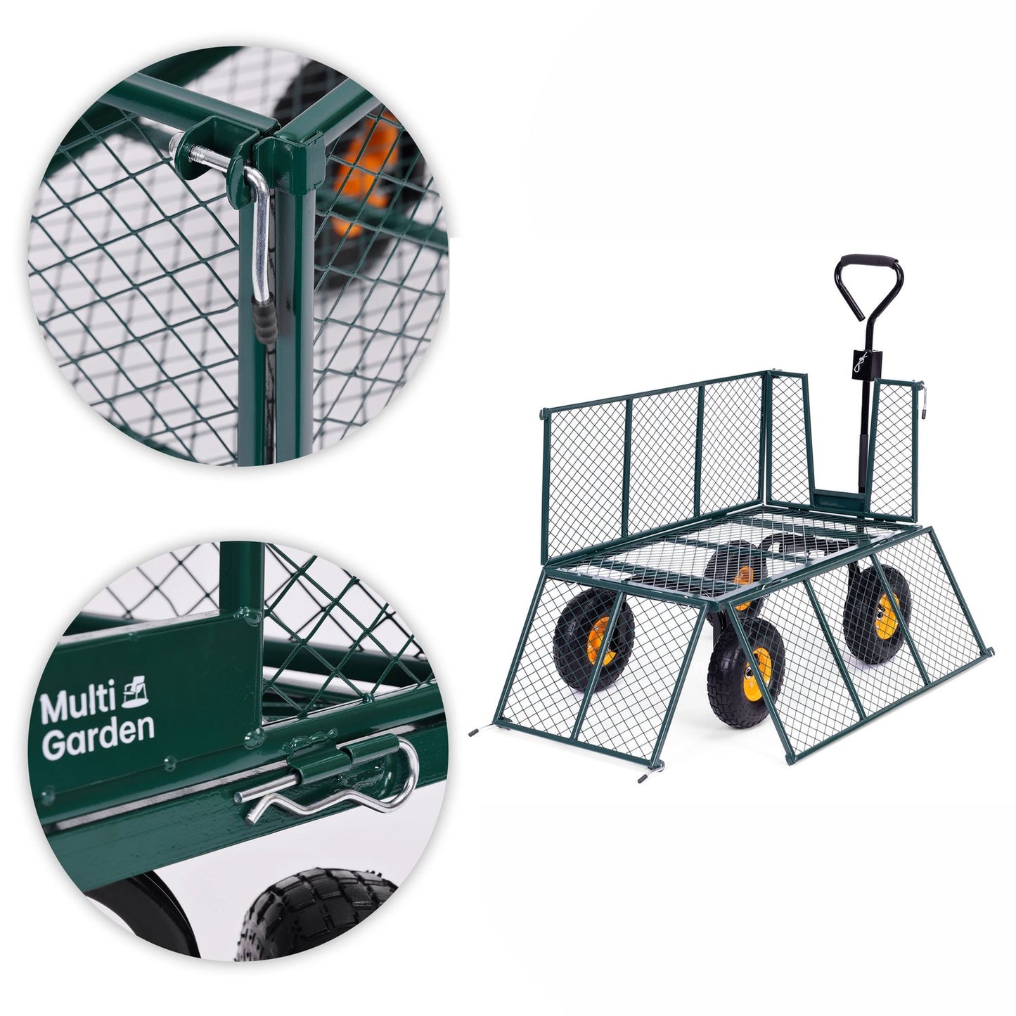 Garden transport cart, 400 kg, for tractor, opening side panels, large inflatable wheels, MultiGarden