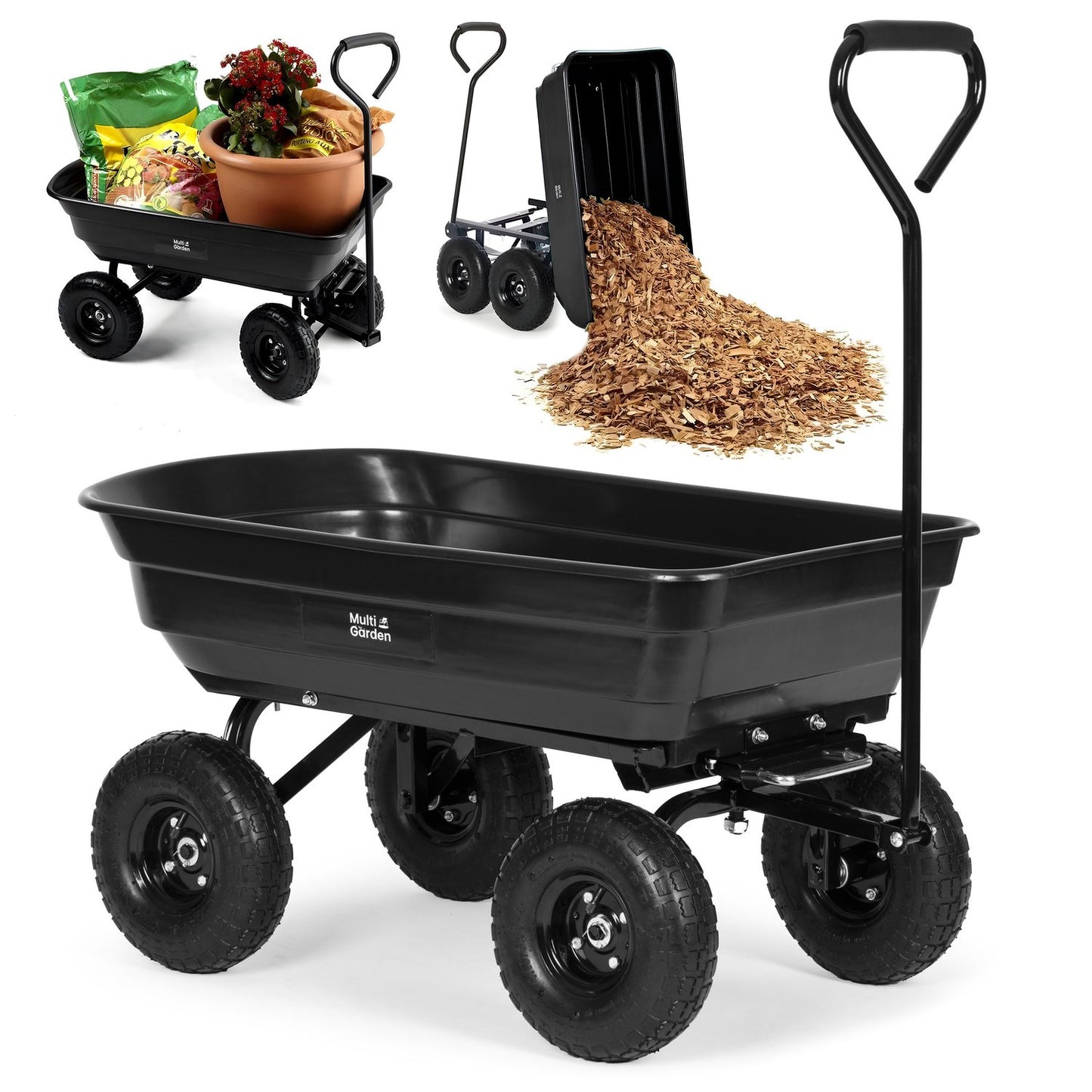 Garden transport cart, wheelbarrow, dump truck, 75L, 200 kg, large inflatable wheels, MultiGarden