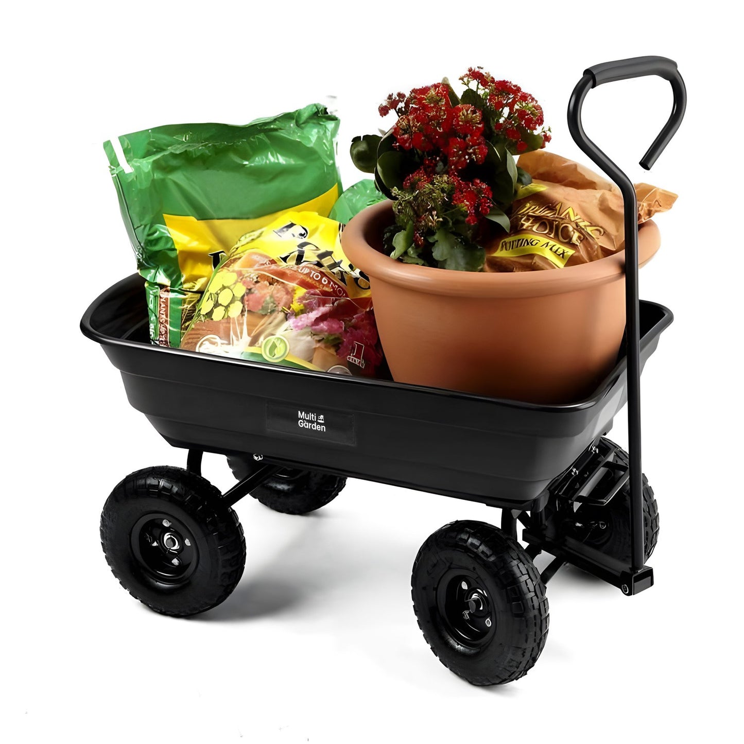Garden transport cart, wheelbarrow, dump truck, 75L, 200 kg, large inflatable wheels, MultiGarden