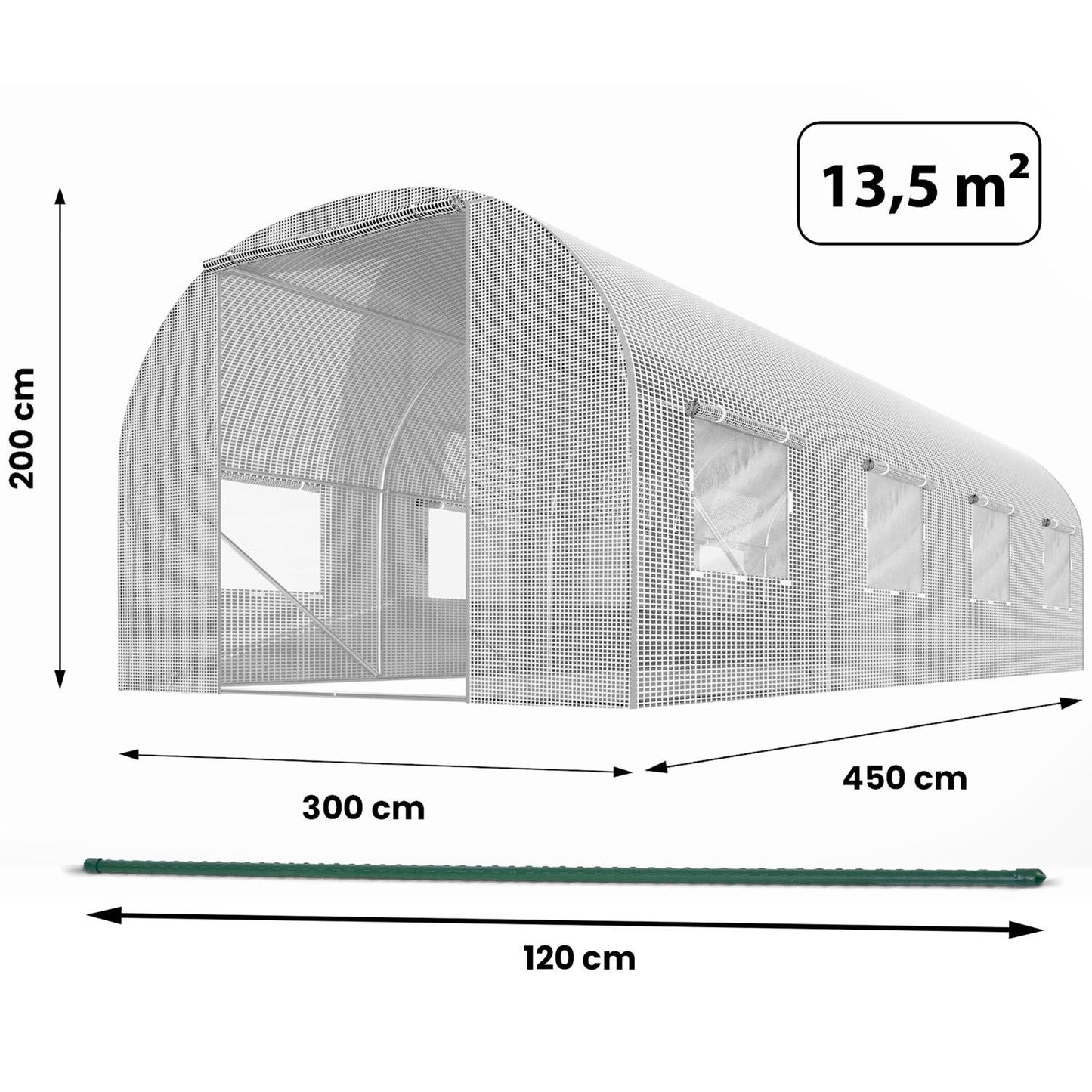 Garden tunnel 3 x 4.5 m (13.5 m2) white Plonos