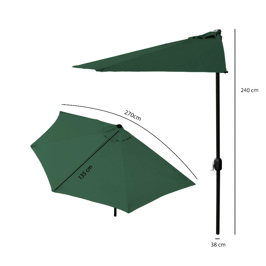 Garden umbrella semi-wall umbrella for the terrace 2.7 m green