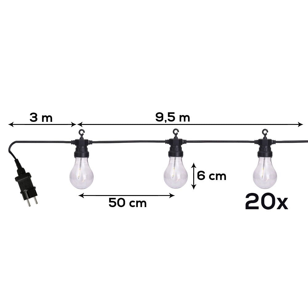 Garland for indoor and outdoor use with warm retro bulbs